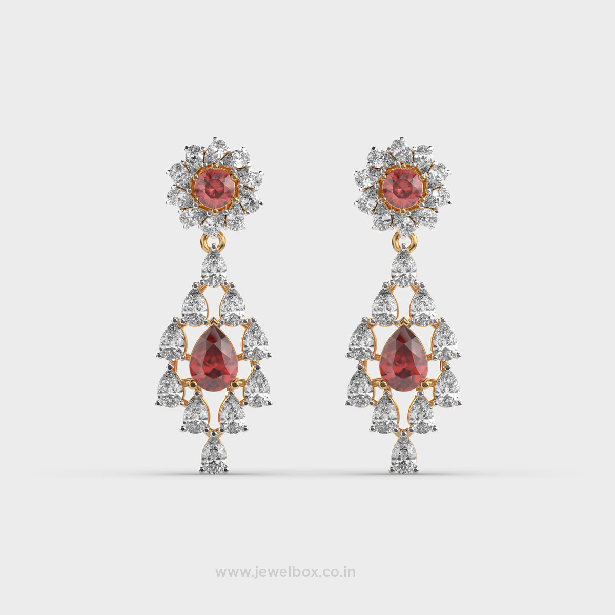 Red Stone Jharokha Diamond Dangler Earrings