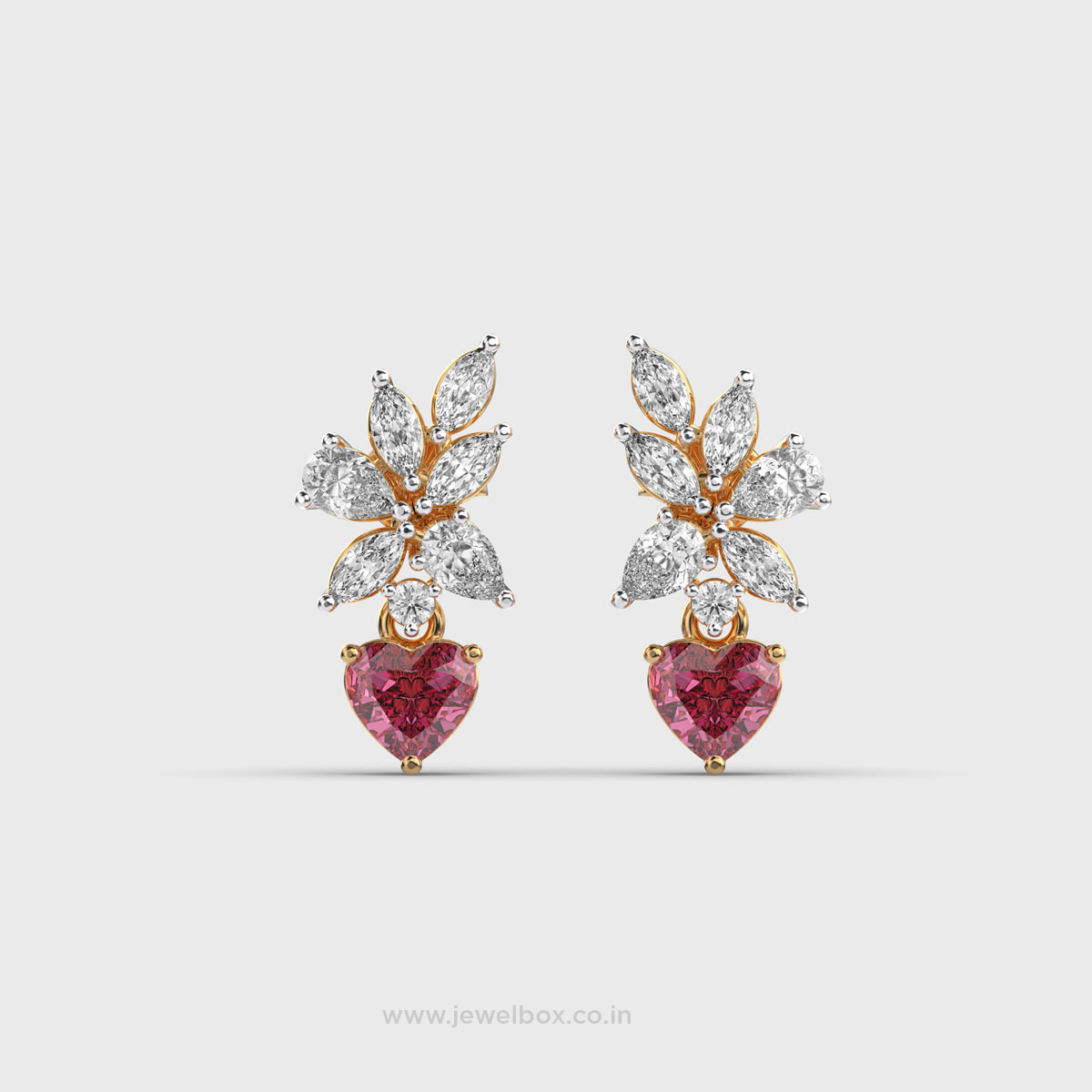 Cherry Blossom Red Stone Diamond Dangler Earrings