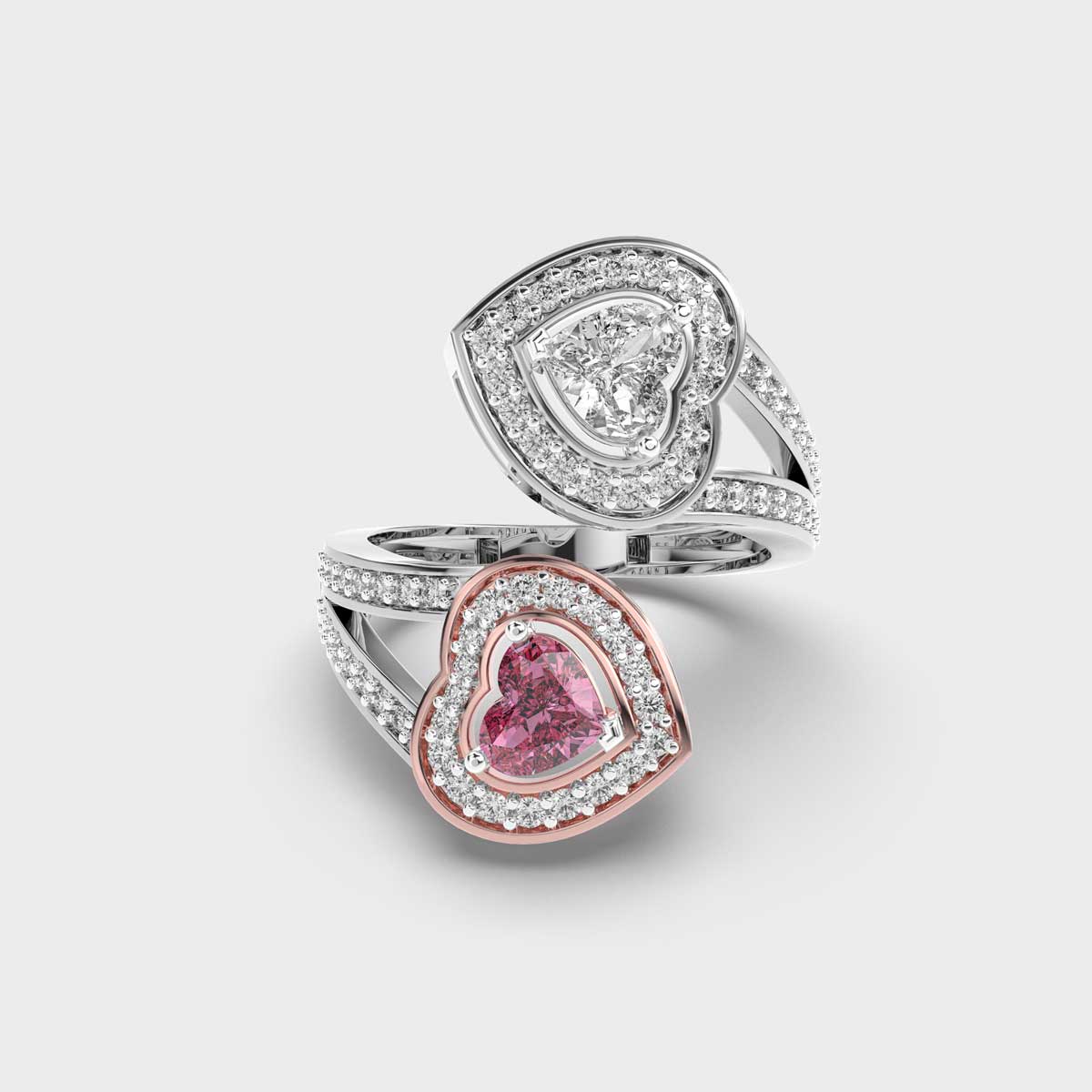 Gemini Twins Hearts Diamond Ring