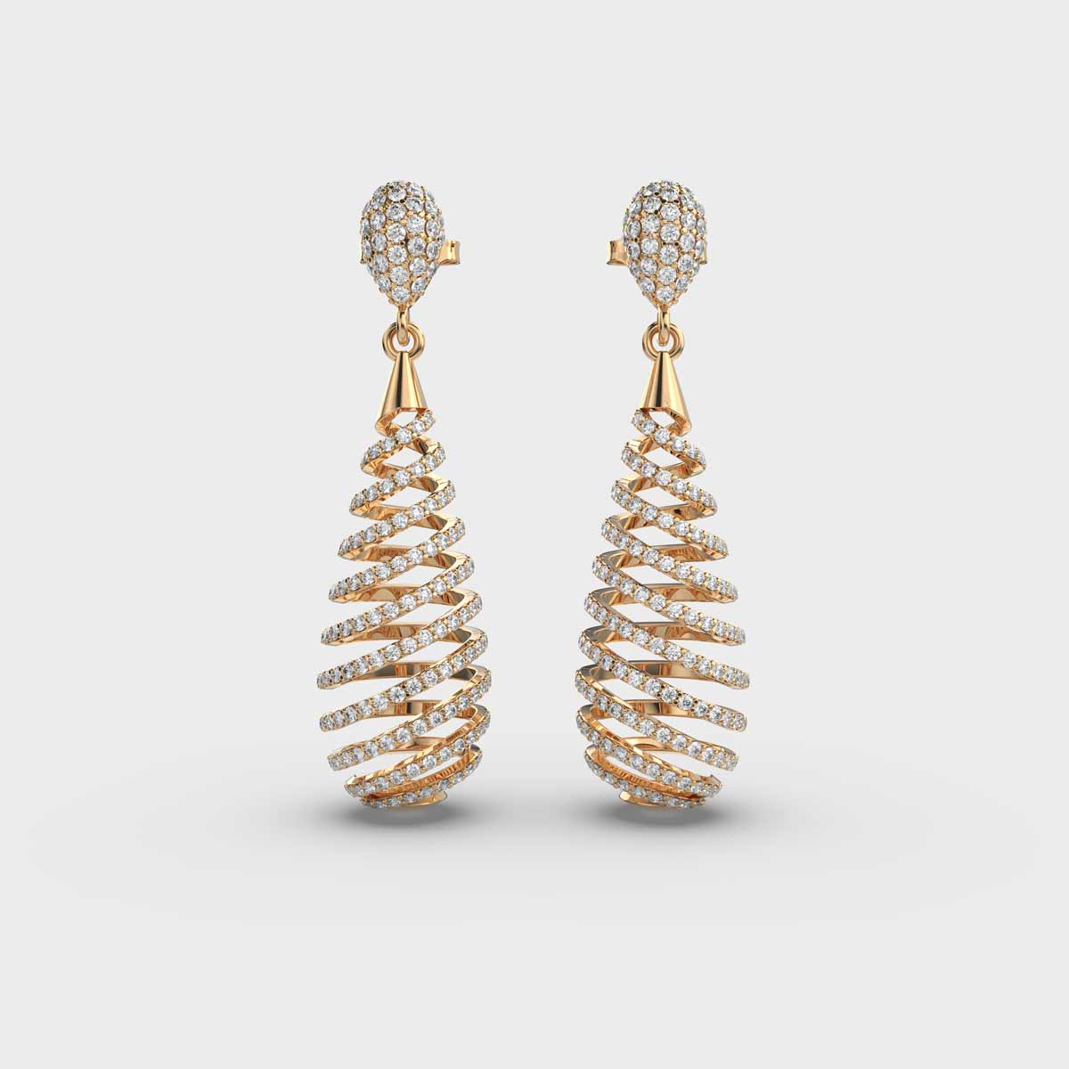 Spiral Magic Clustered Diamond Dangler Earrings