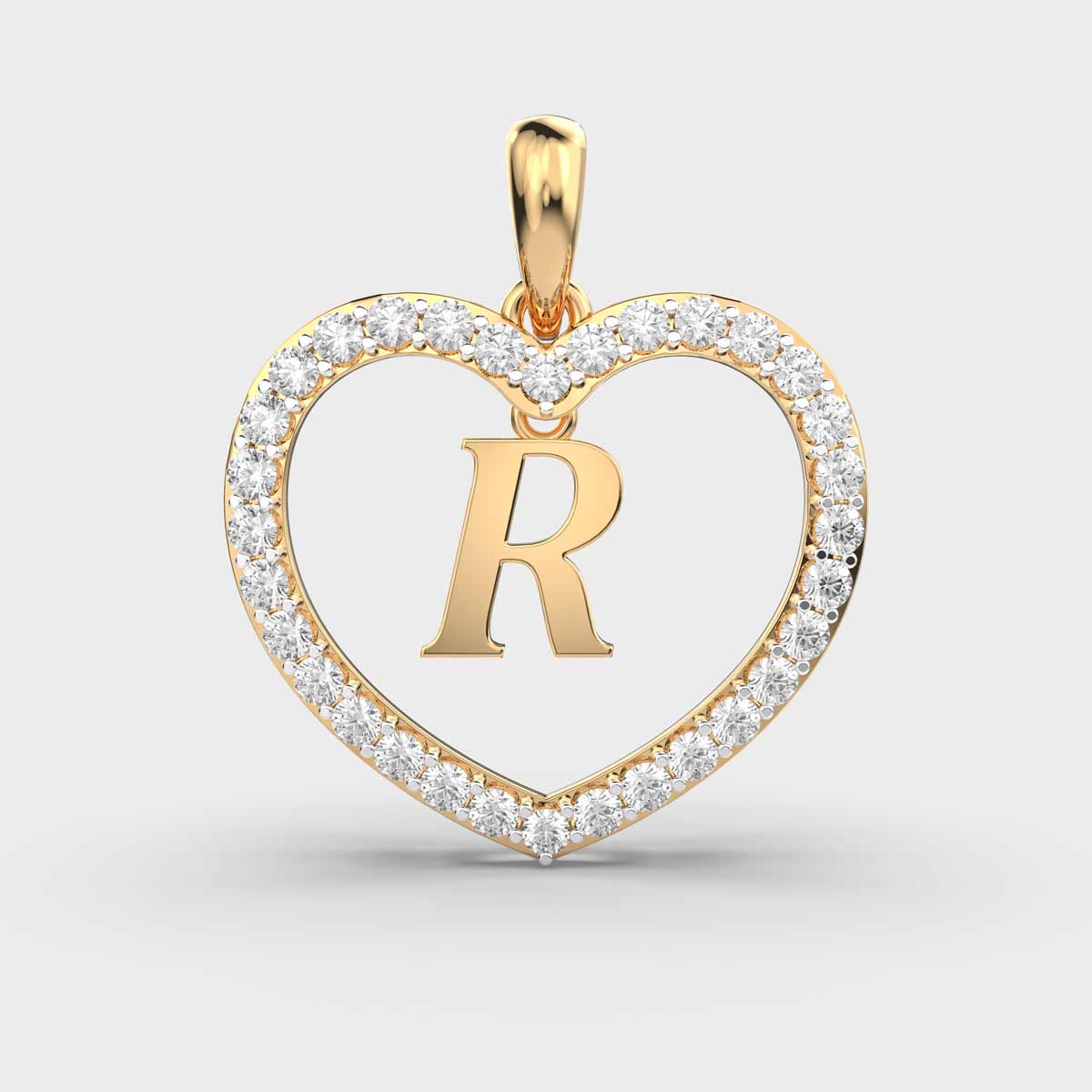 Ravishing 'R' in Heart Diamond Pendant (Without Chain)