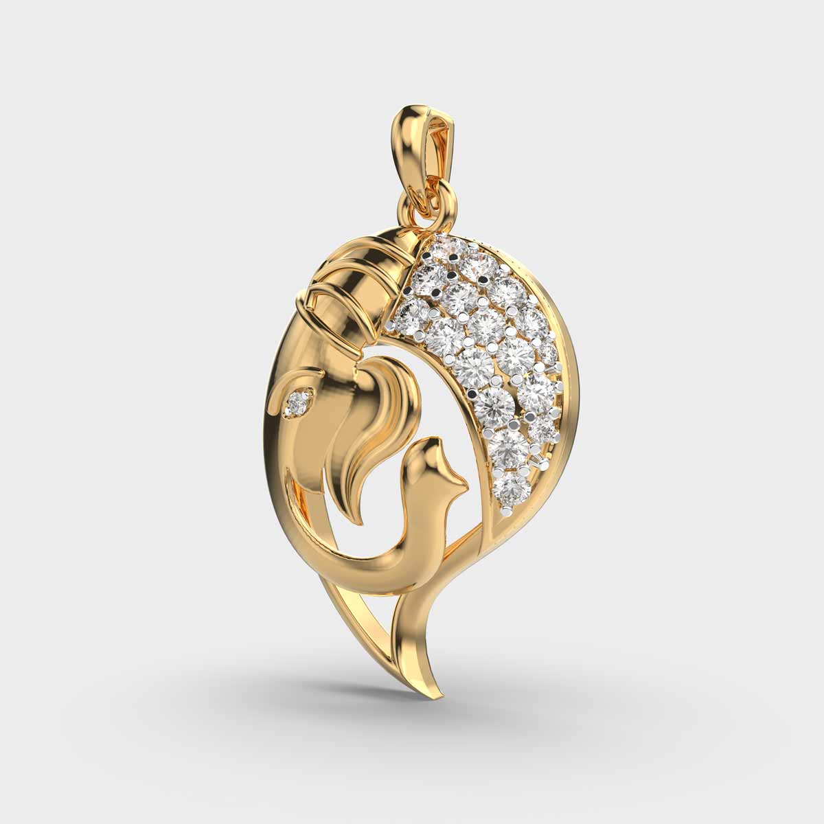 Ganesha Three Lines Diamond Pendant (Without Chain)
