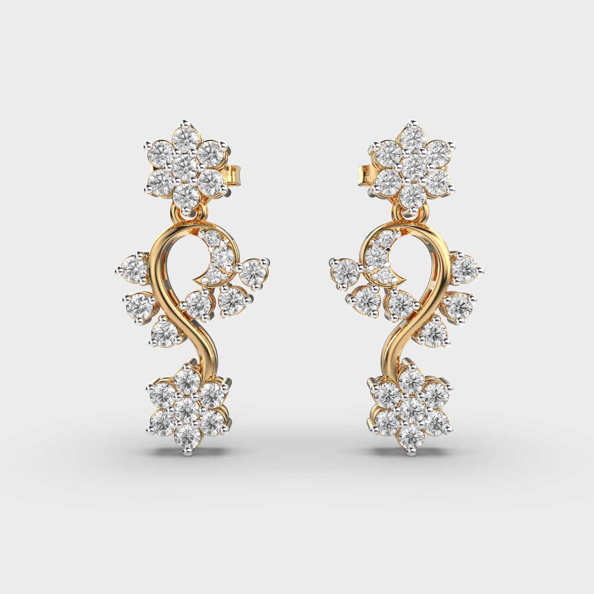 Flora Cluster Vine Diamond Dangler Earrings