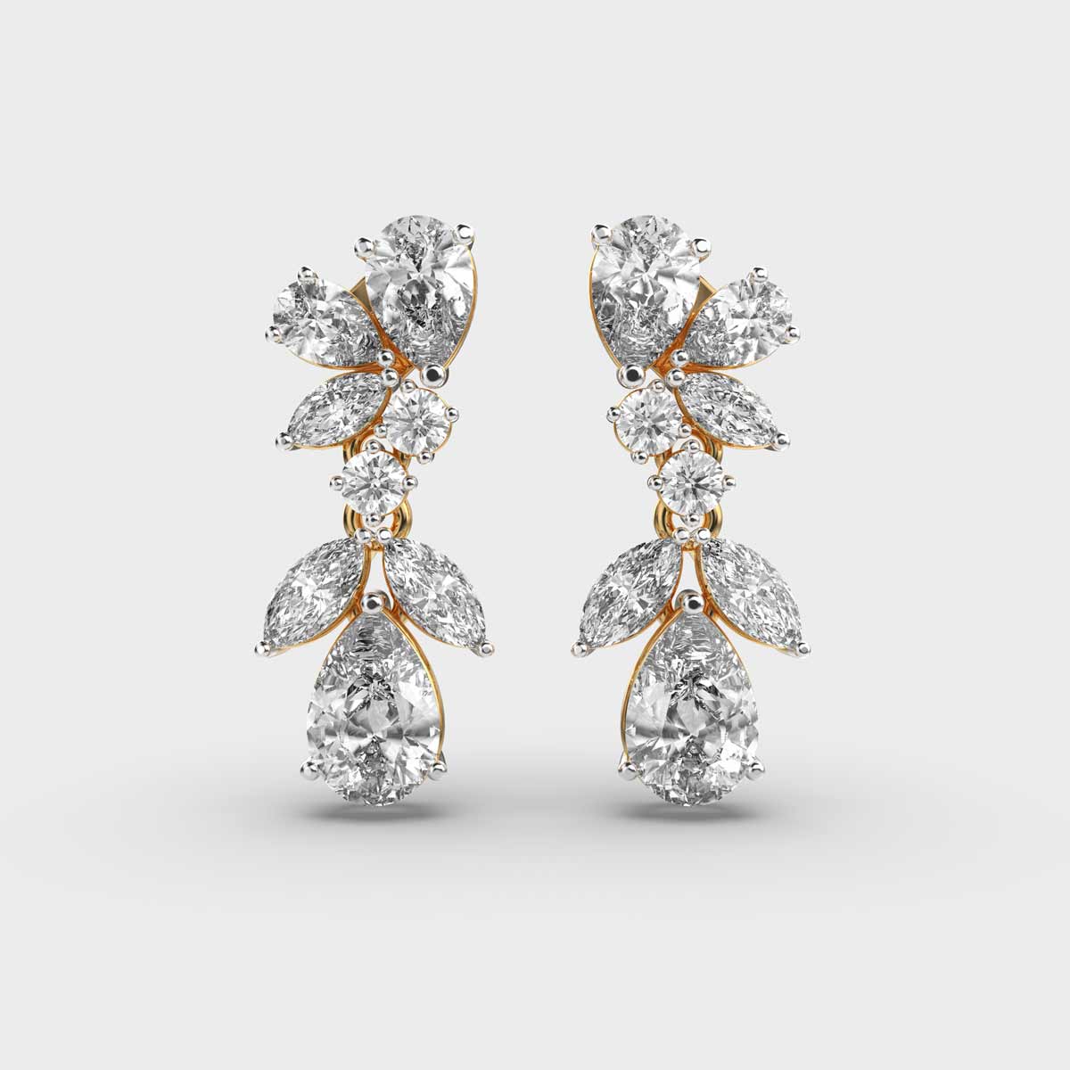 Marquise And Oval Diamond Cluster Drop Earrings