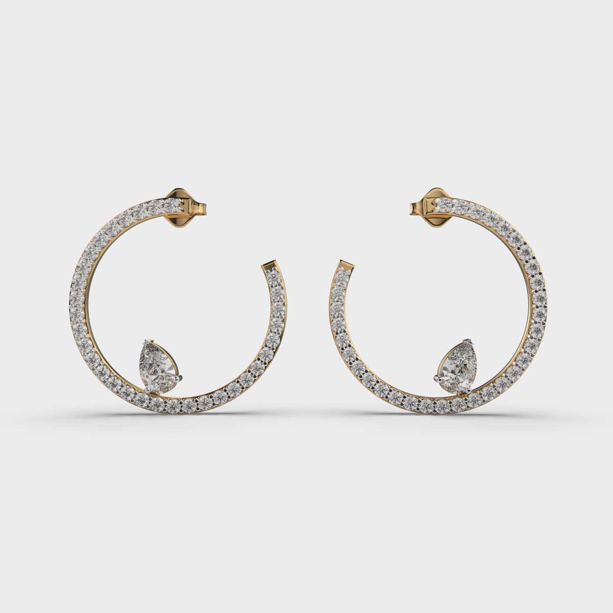Pear and Moon Hoop Diamond Earrings