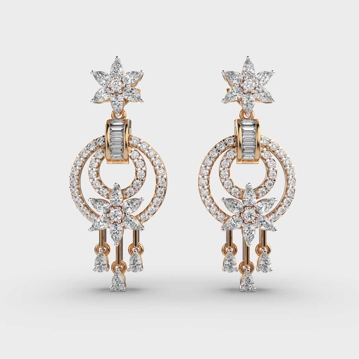 Floral Fantasy Diamond Encrusted Dangler Earrings