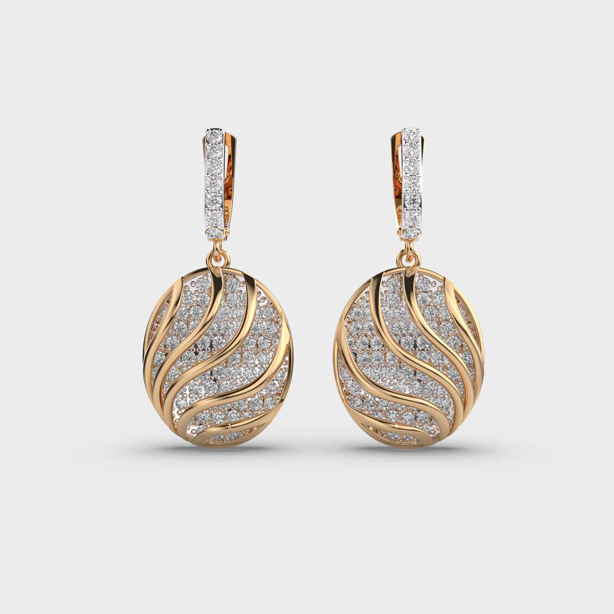 Oval Shape In Line Diamond Dangler Earrings