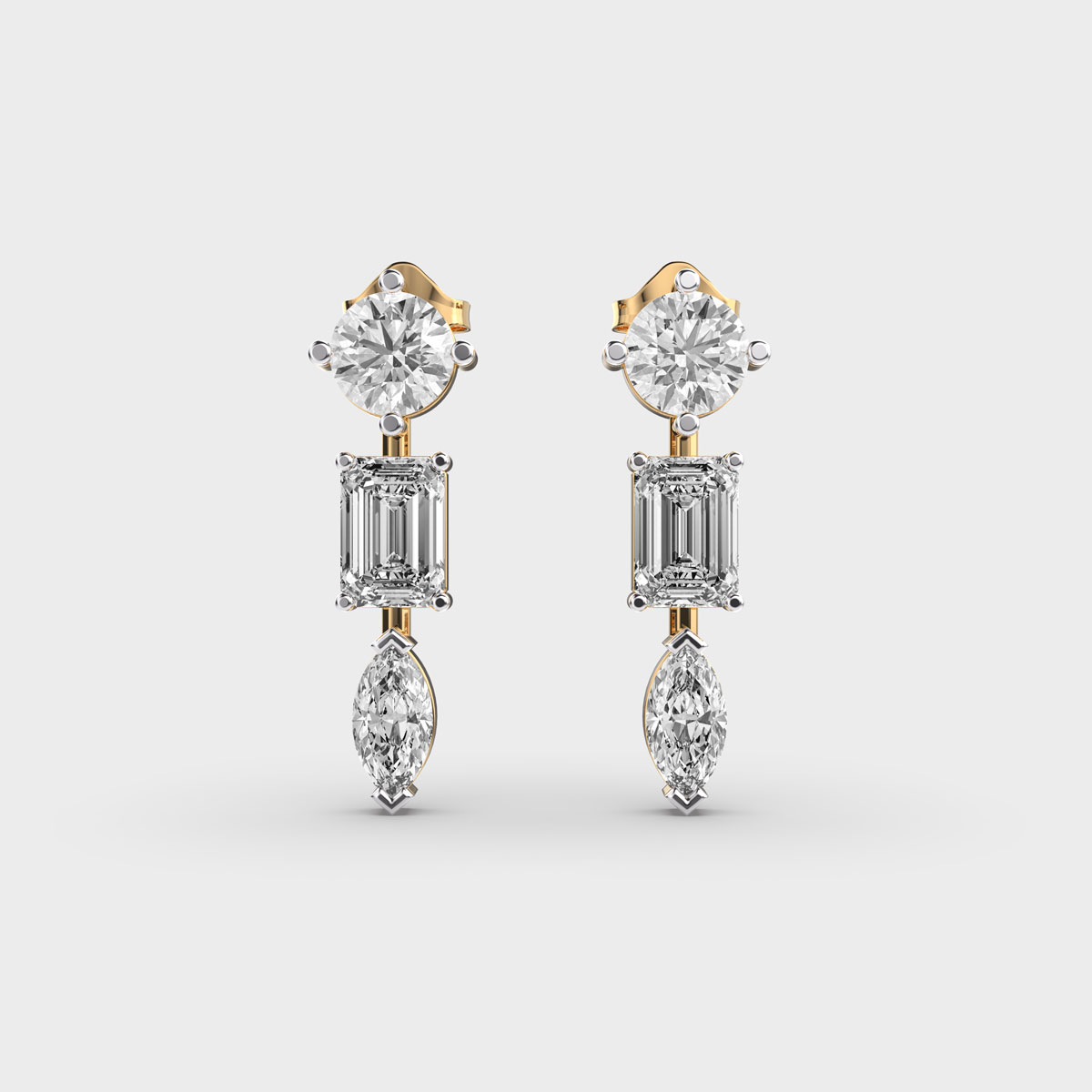 Straight Mixed Cut Linear Diamond Earrings