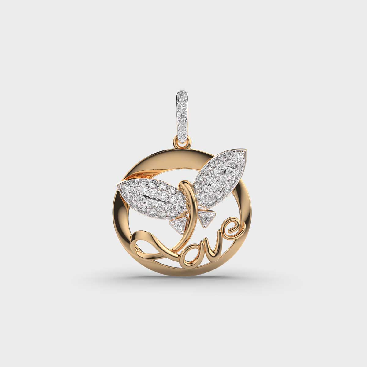 Butterfly Love In Circle Diamond Pendant (Without Chain)