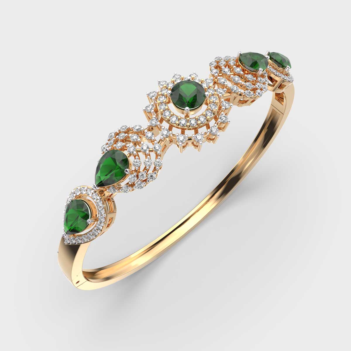 Shimmering Vrinda Green Stone Diamond Kada Bracelet