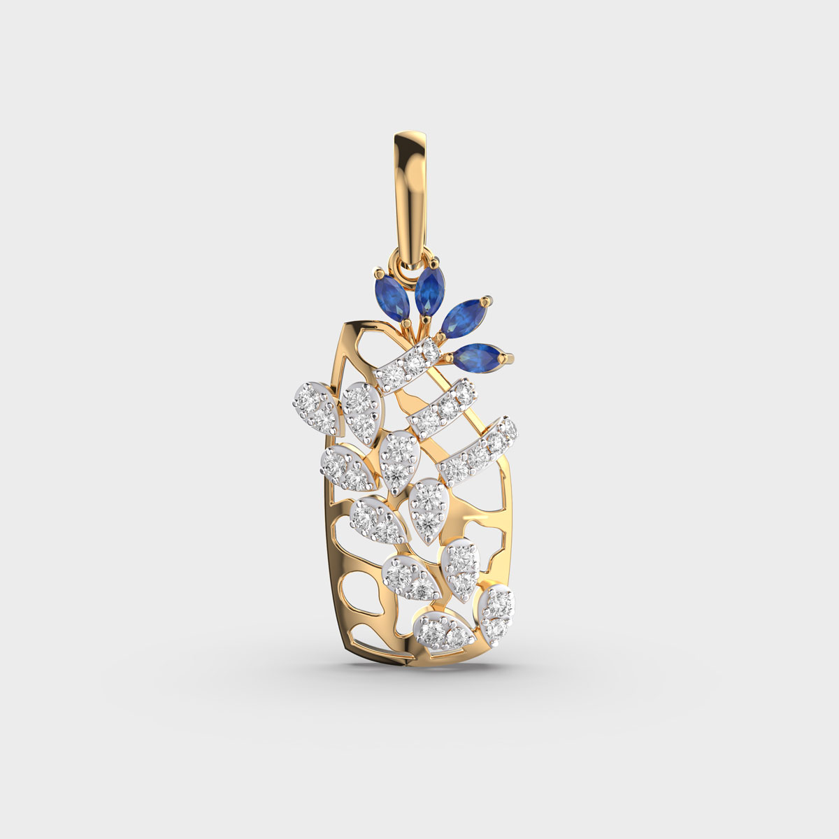 Prussian Blue Stone Diamond Pendant (Without Chain)