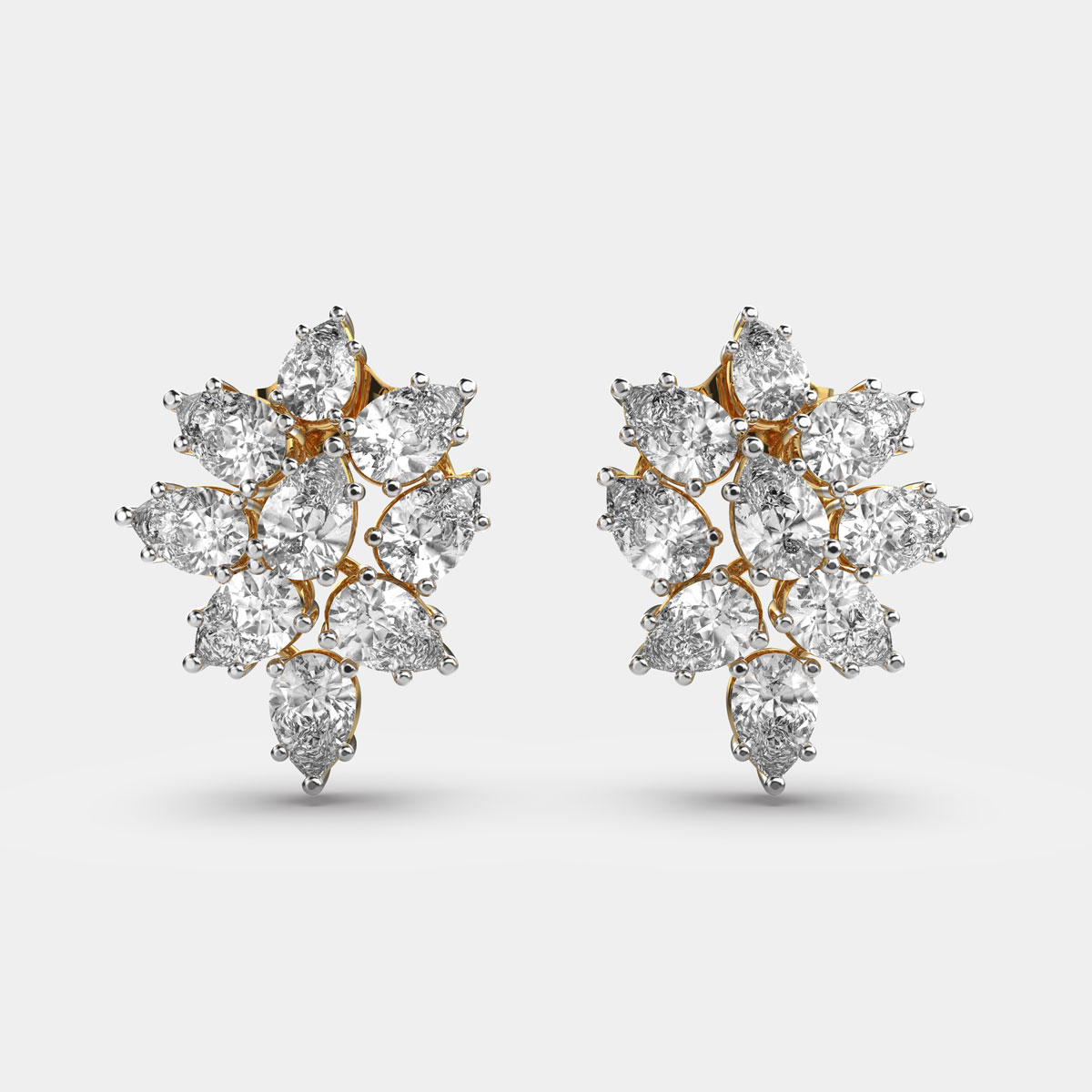 Sparkling Pear Diamond Cluster Stud Earrings