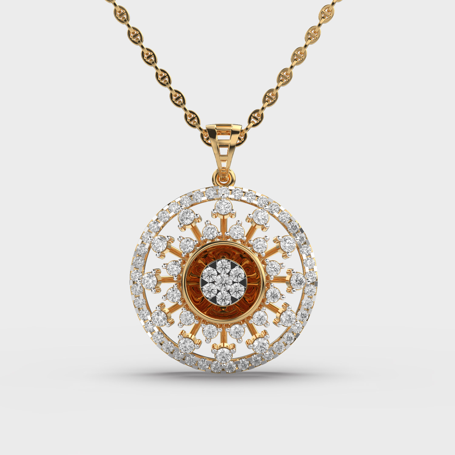Radiant Red Sunburst Diamond Pendant (Without Chain)
