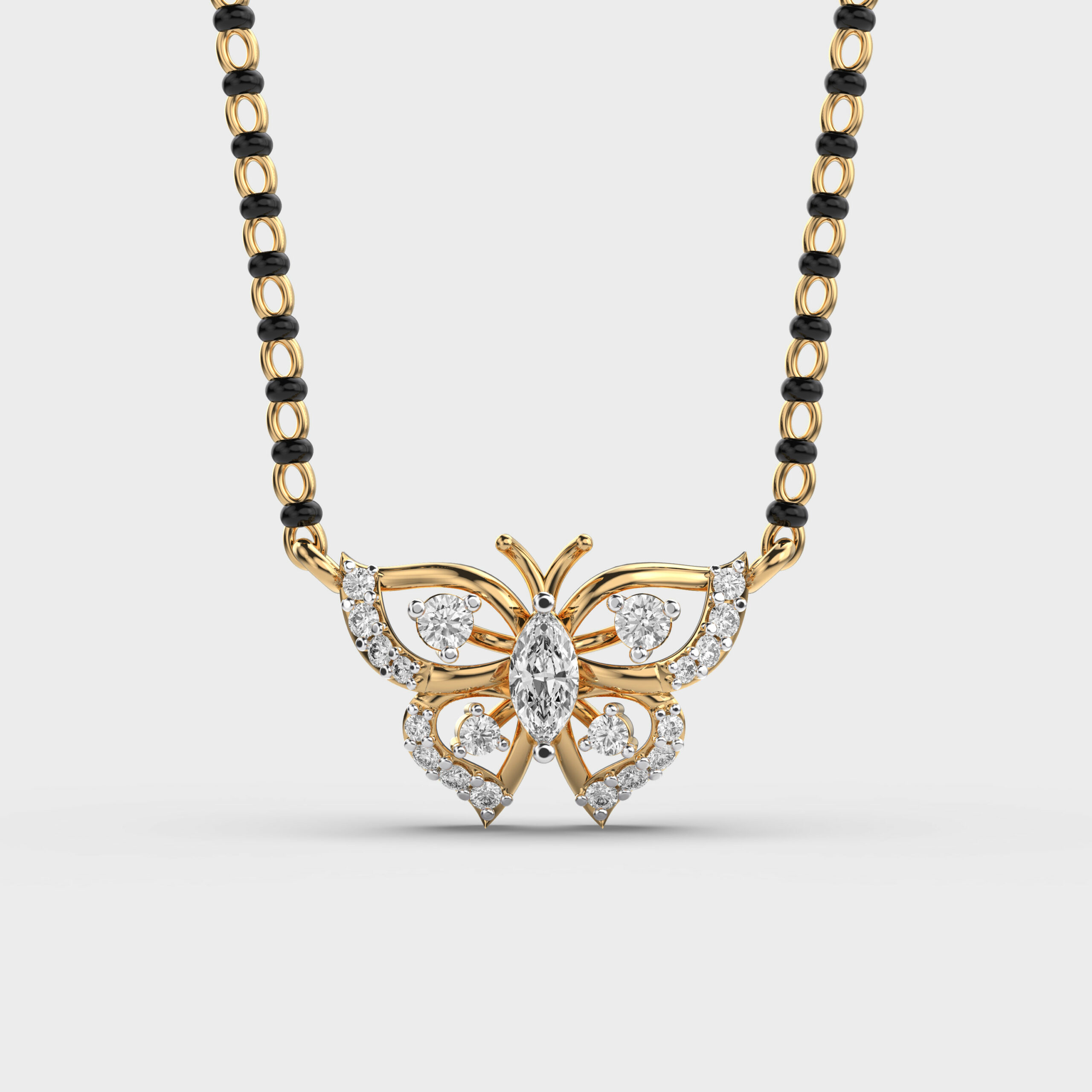 Celestial Flutter Diamond Butterfly Mangalsutra Pendant (With Chain)