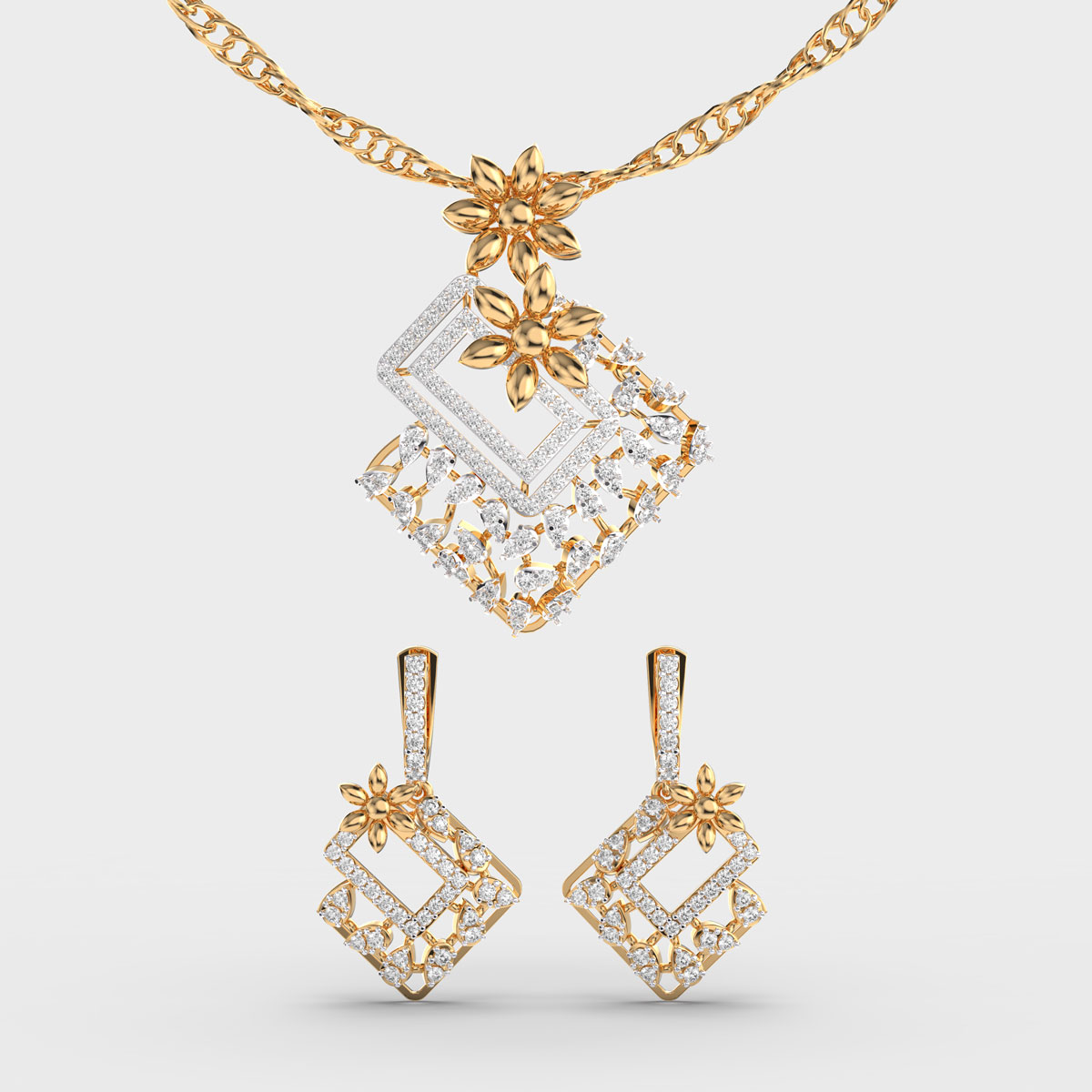 Petal Poise Diamond Encrusted Pendant Set