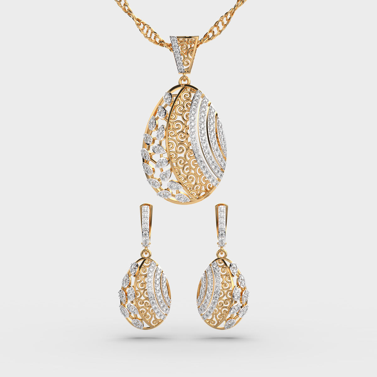Elegant Gold and Diamond Pendant Set