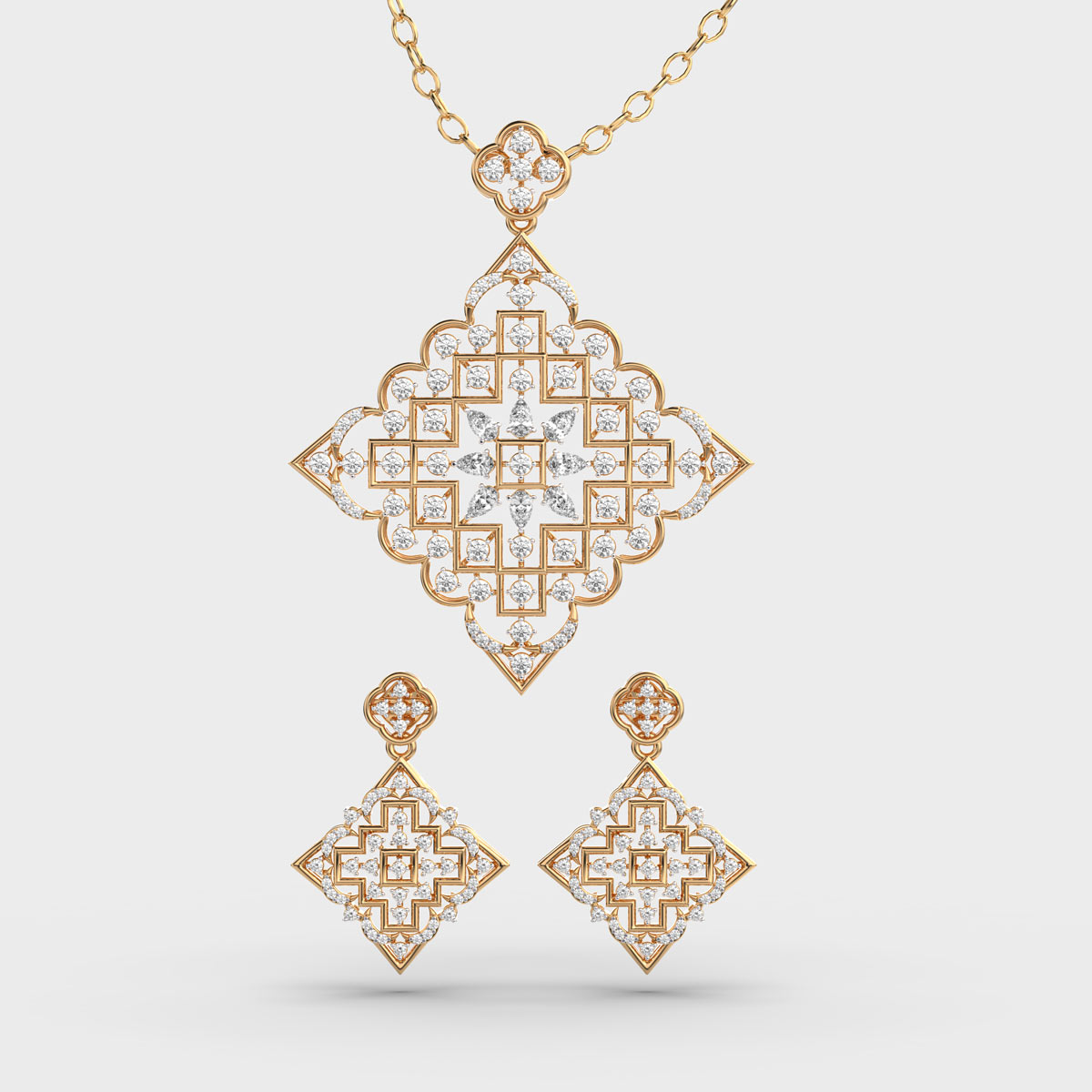 Geometric Diamond Pendant Set