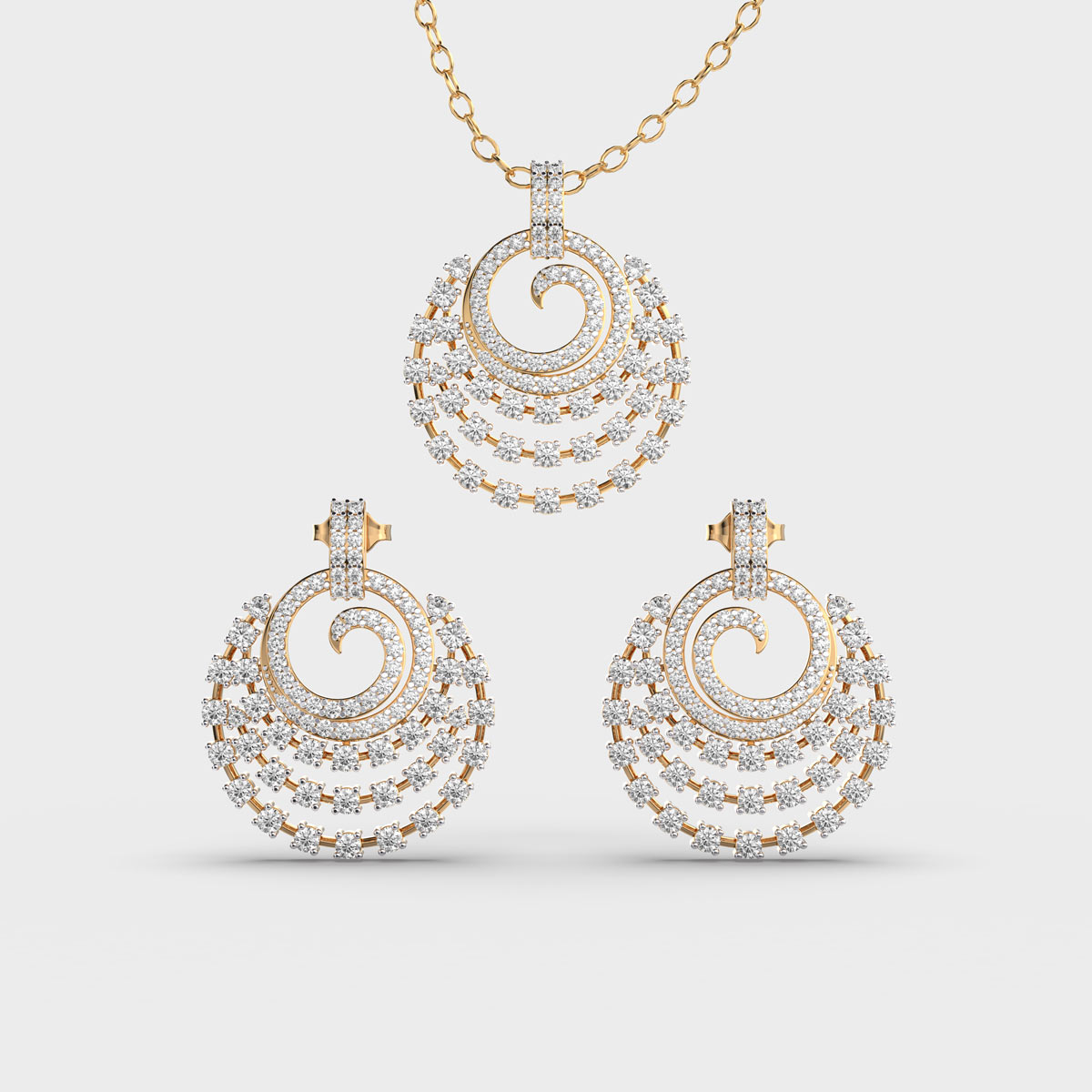 Elegant Spiral Diamond Pendant Set