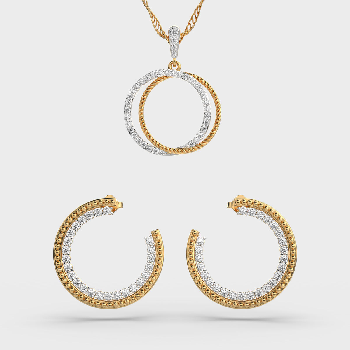 Twisted Loop Diamond Pendant & Earring Set (Without Chain)