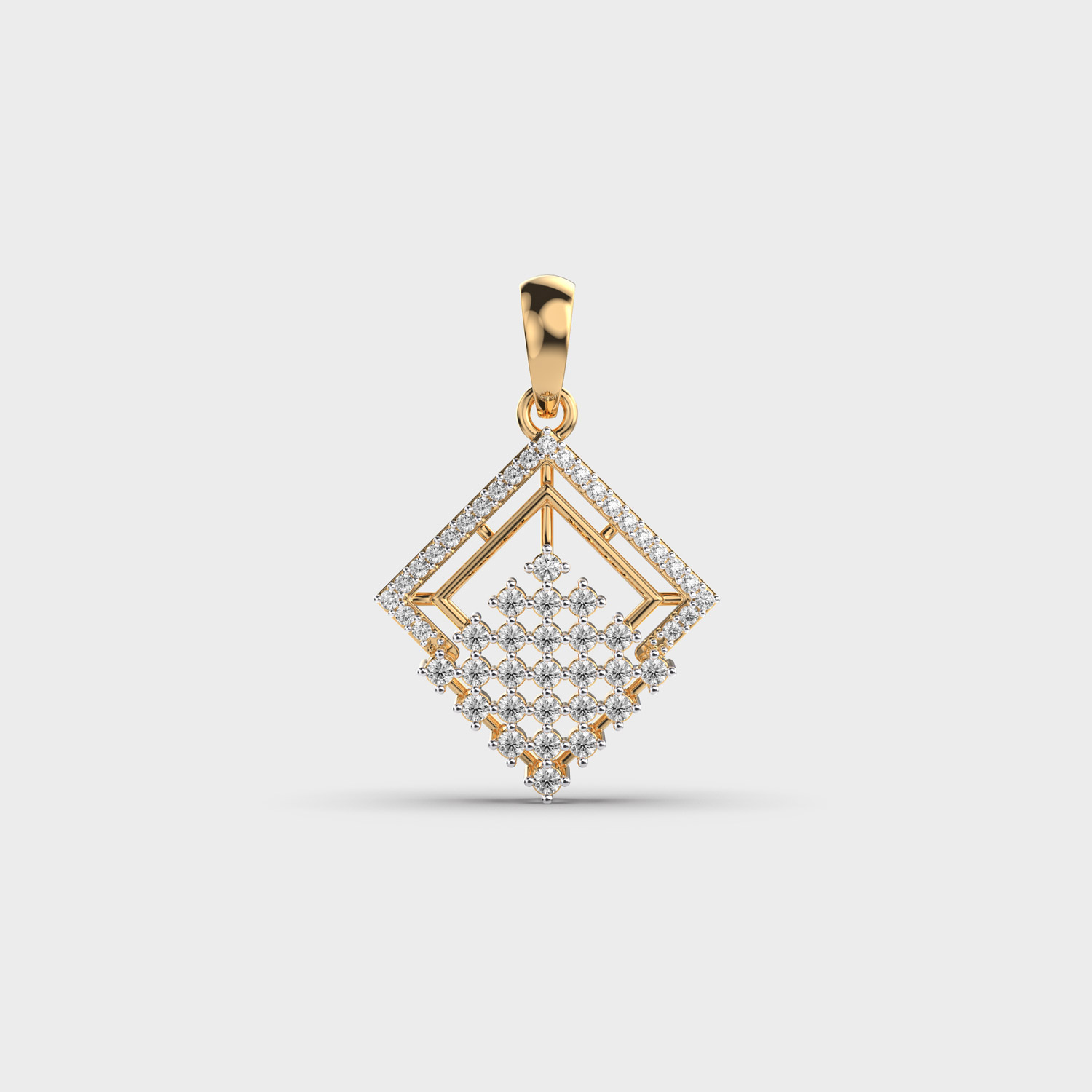 Geometric Square Diamond Encrusted Pendant (Without Chain)