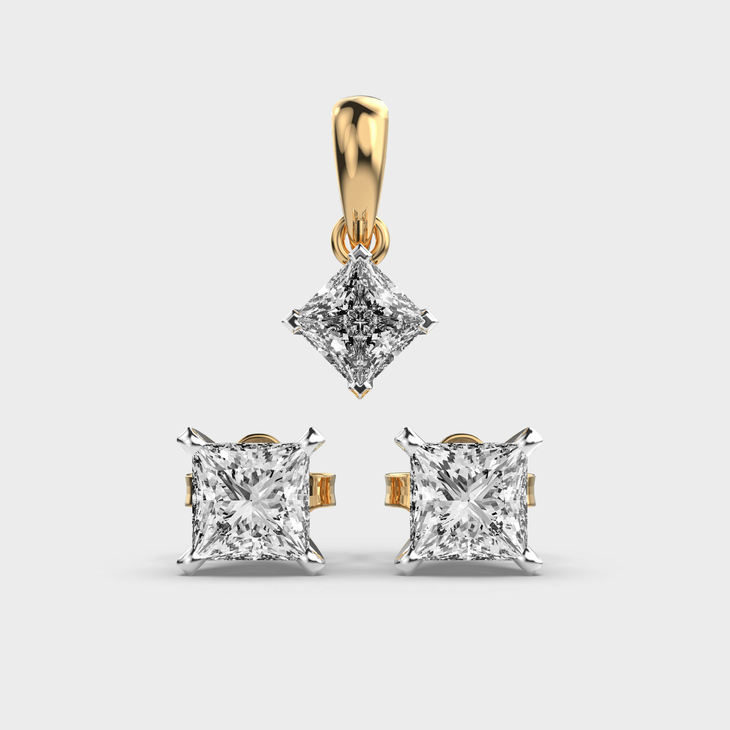 Elegant Princess Cut Diamond Pendant Set