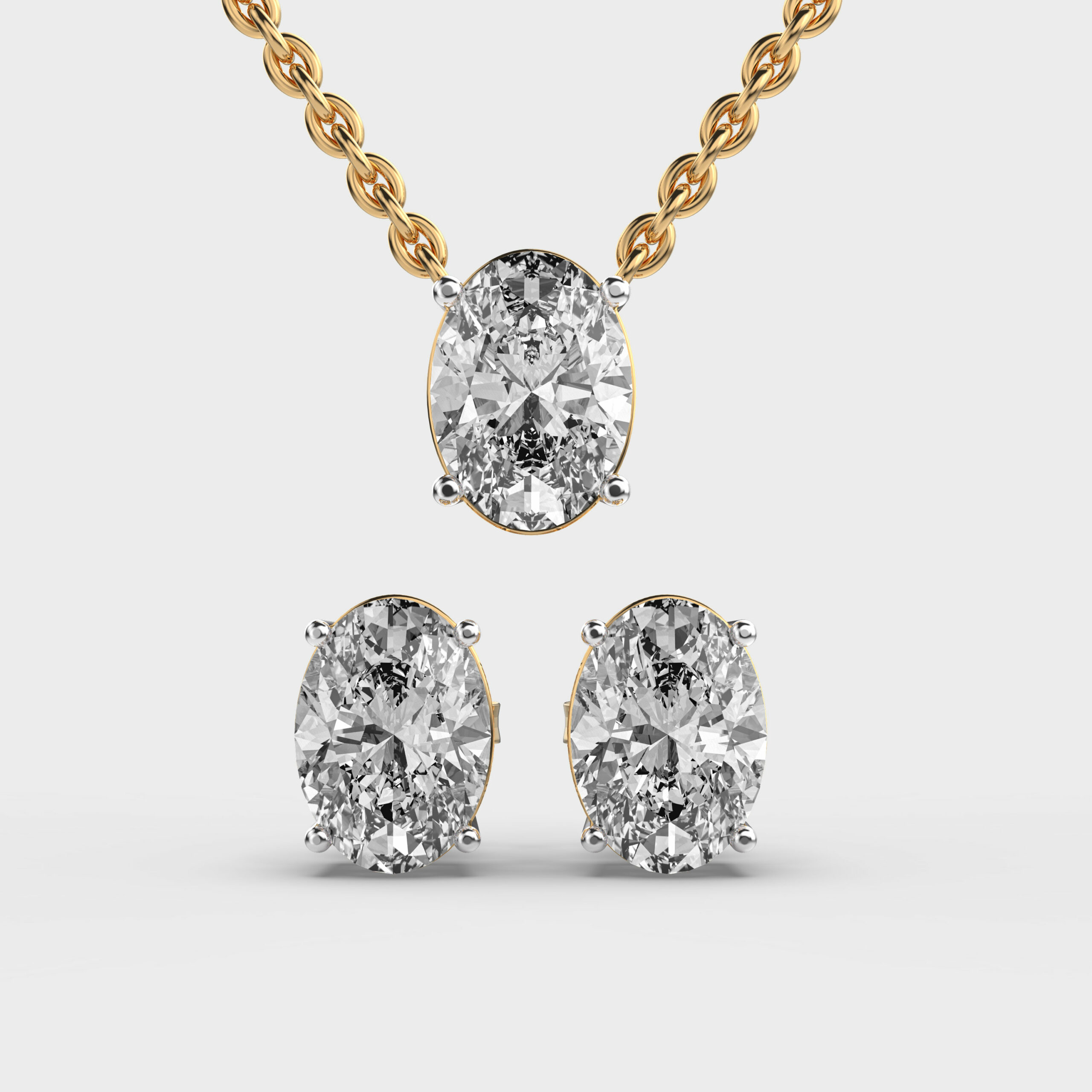 Oval Diamond Pendant and Earrings Set