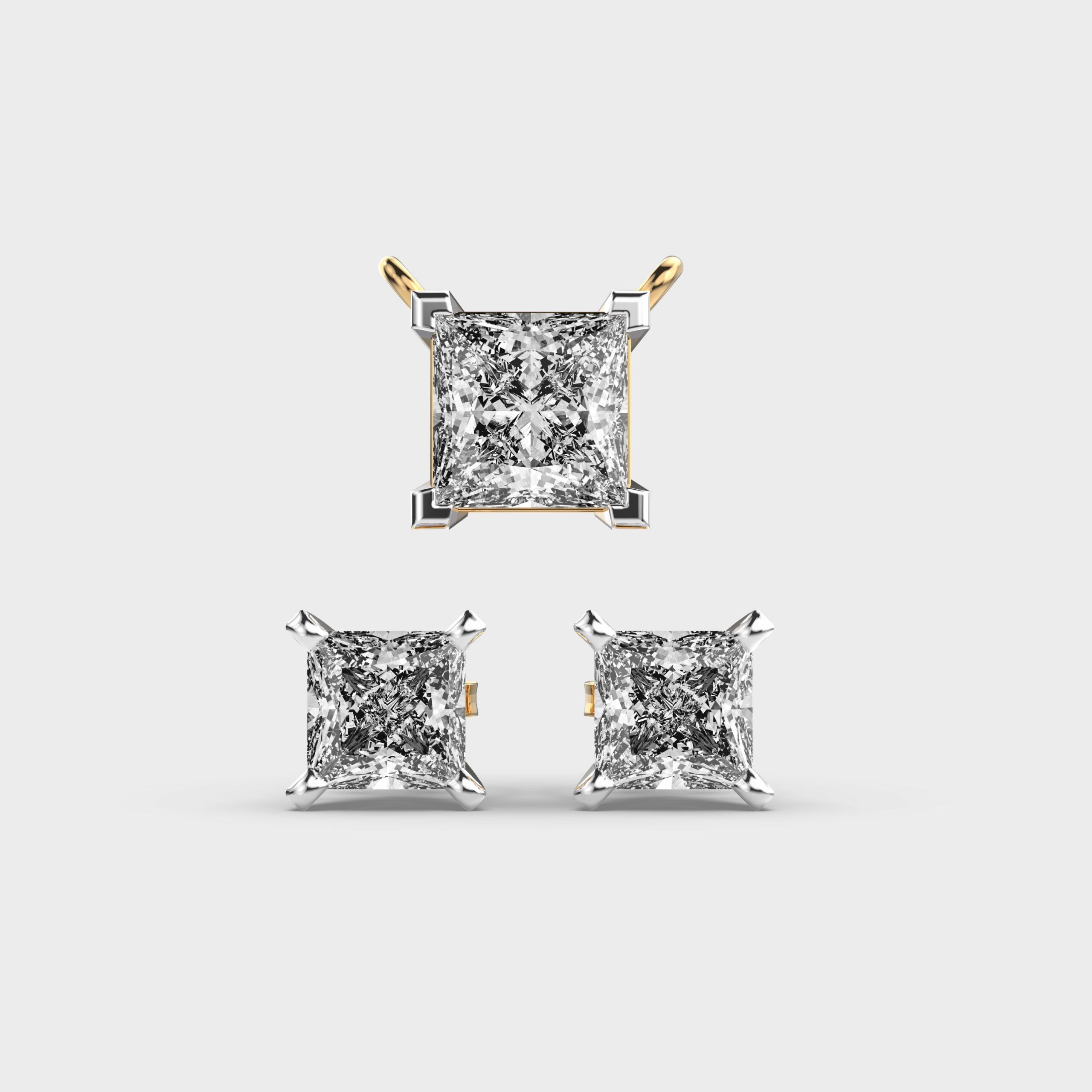 Square Diamond Pendant Set