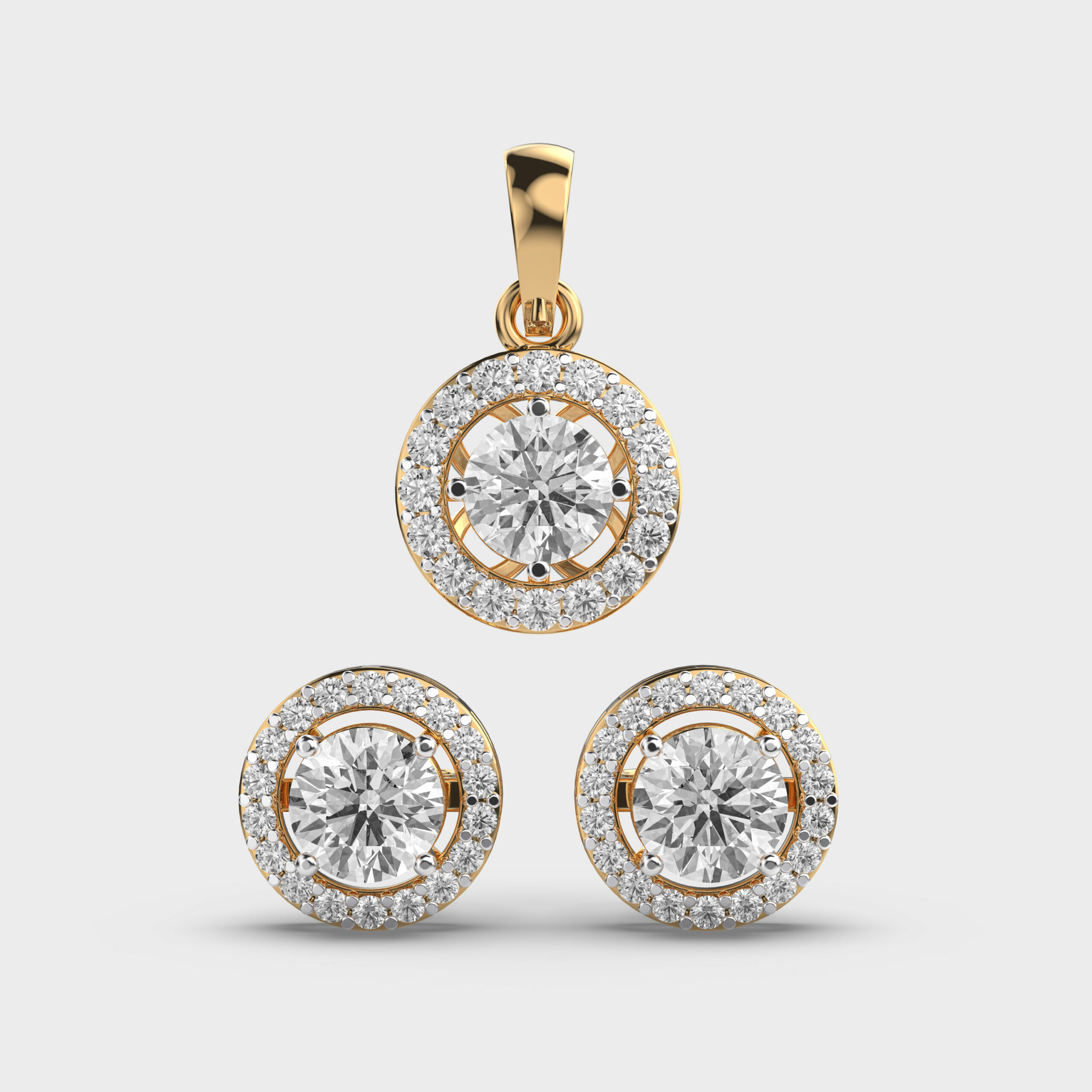 Elegant Halo Pendant and Earring Set