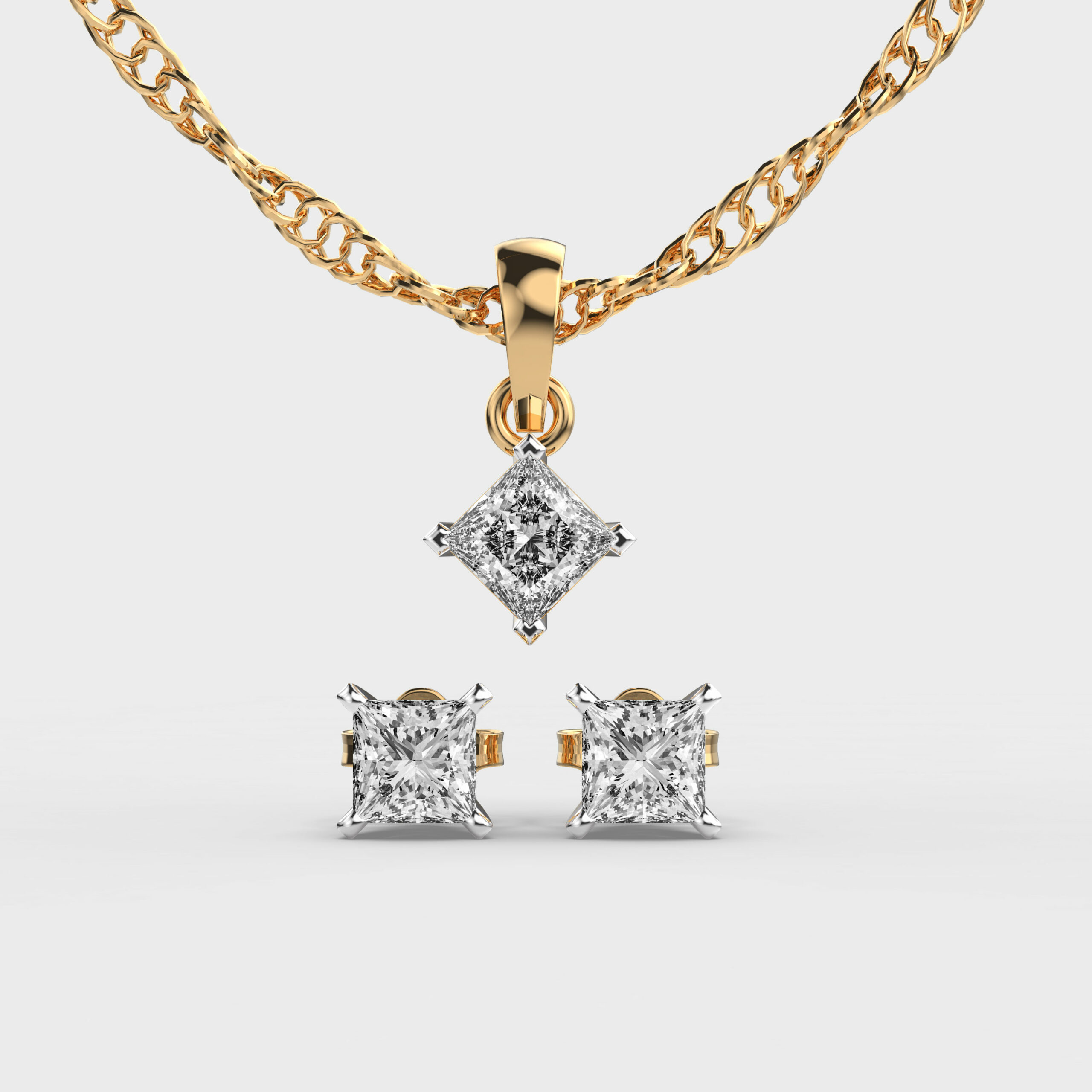Elegant Princess Cut Pendant and Earrings Set