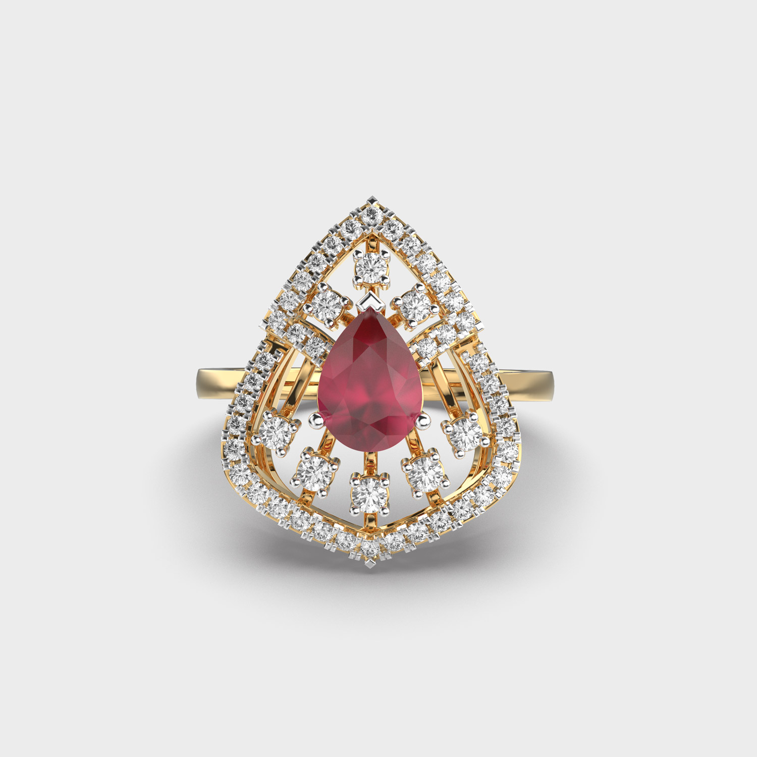 Egyptian Motif Red Stone Diamond Ring