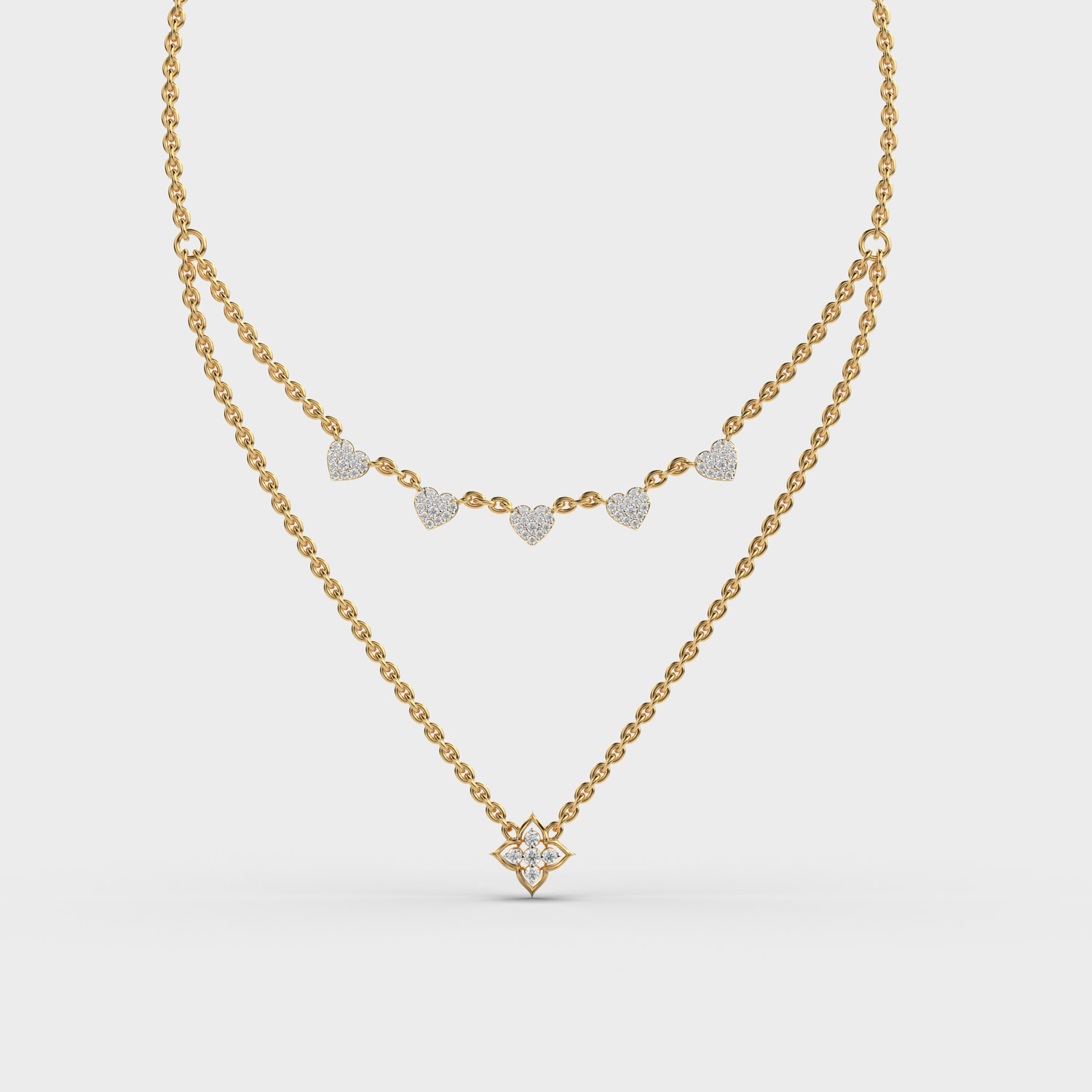 Heart Duo Layered Diamond Necklace