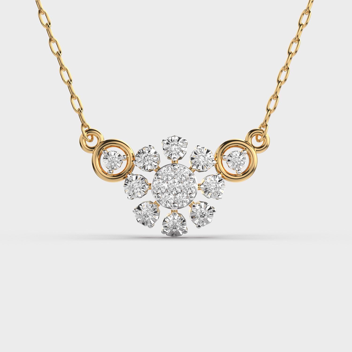 Snow Flake Cluster Diamond Pendant (With Chain)