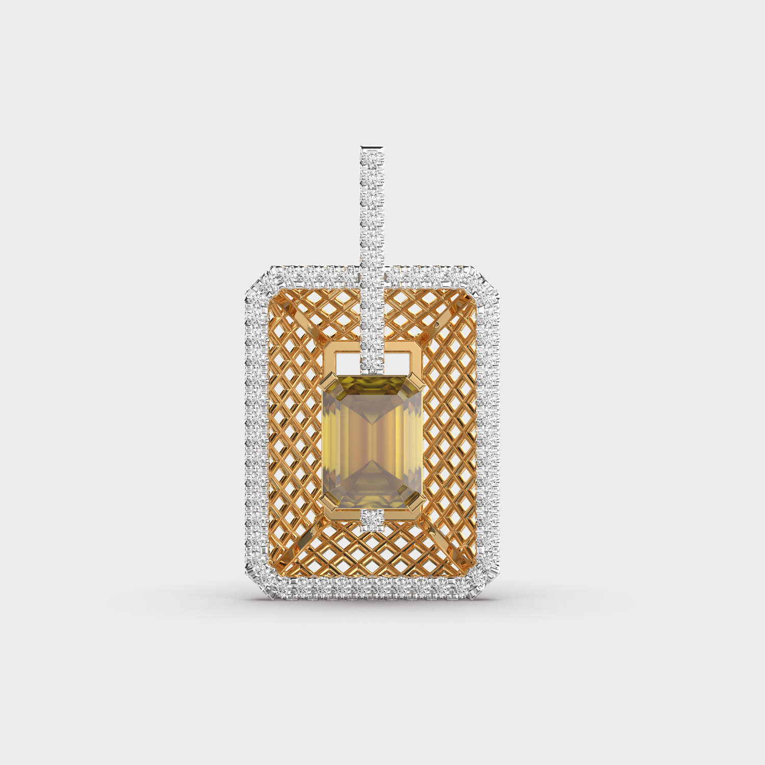 Elegant Amber Grid Diamond Pendant (Without Chain)