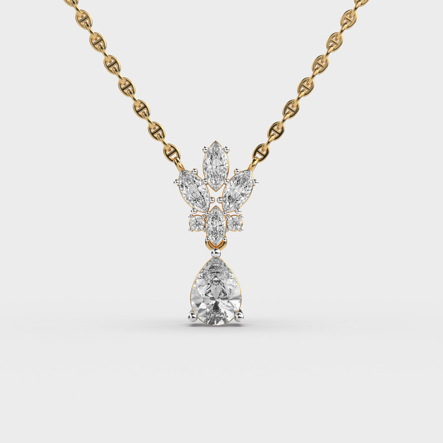 Tuliploop Pear Cut Diamond Encrusted Pendant (With Chain)