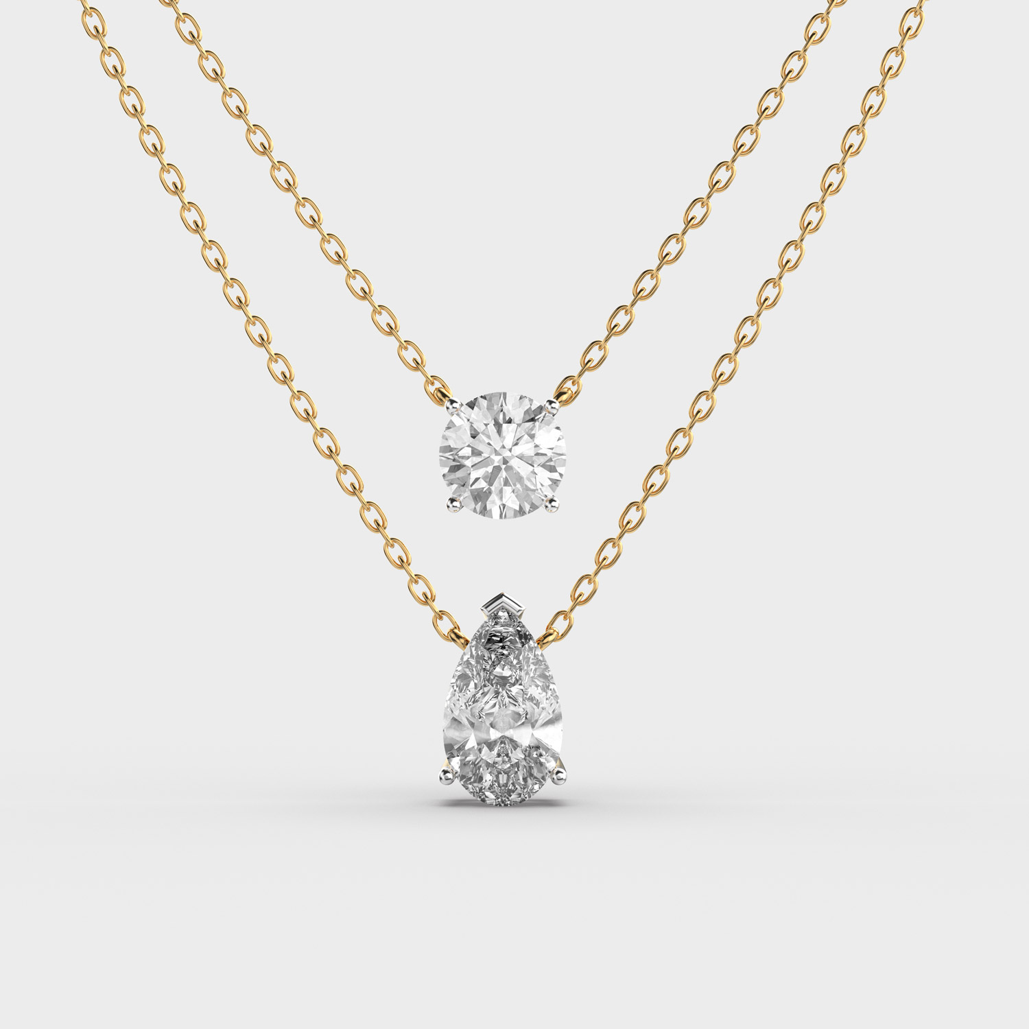 Duometery Round and Pear Diamond Necklace (With Chain)