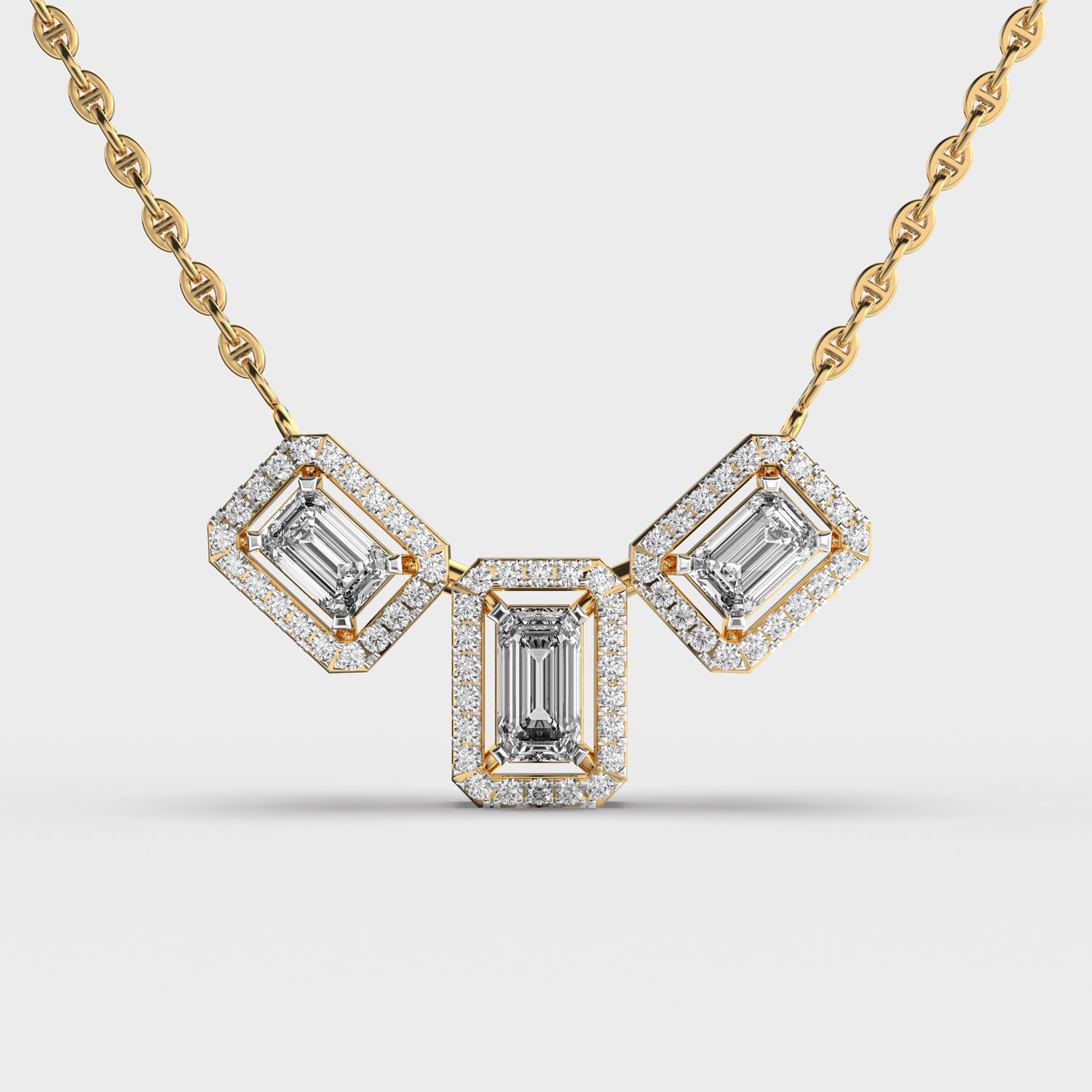 Sparkling Trio Emerald Cut Diamond Necklace