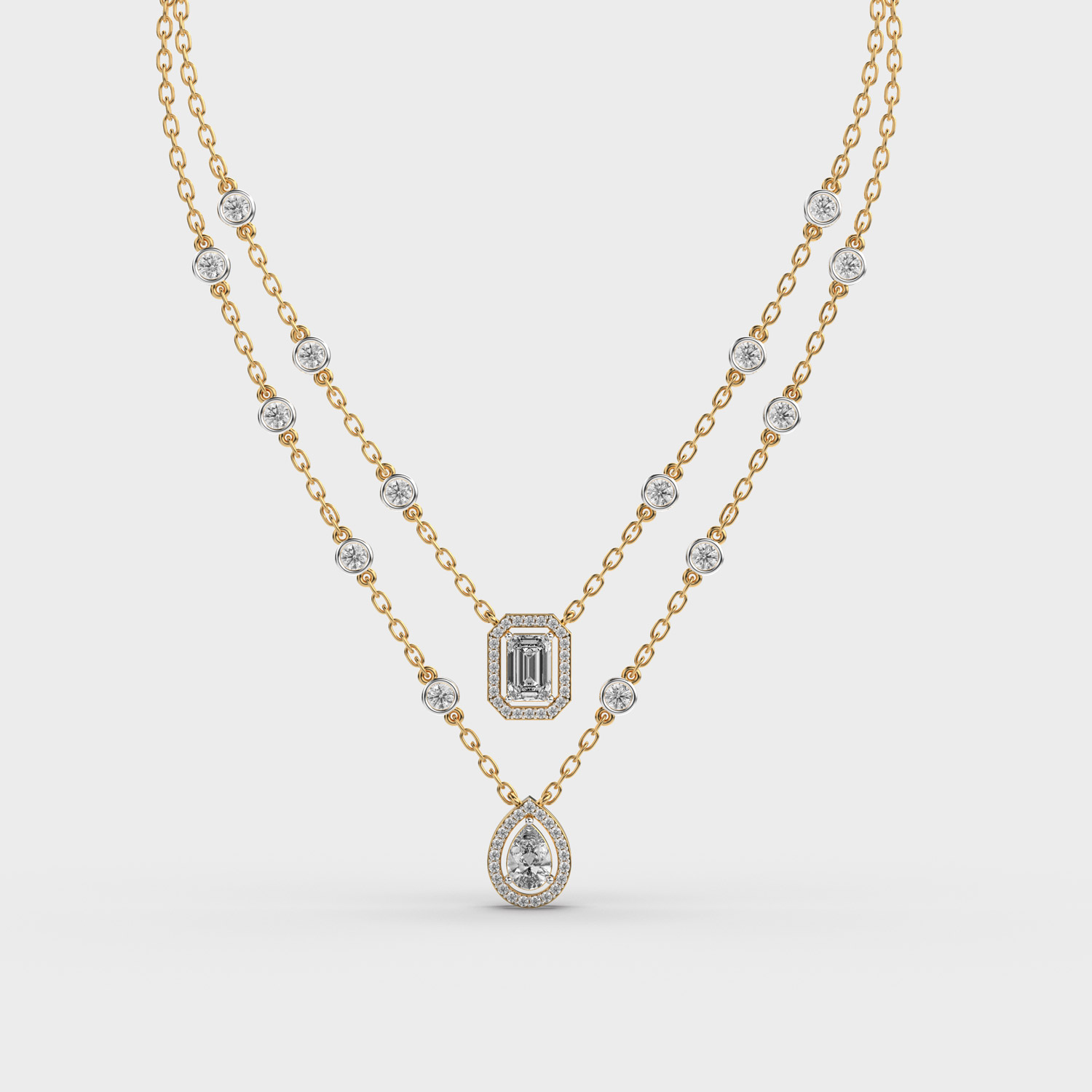 Stellar Hanging Stars Layered Diamond Necklace