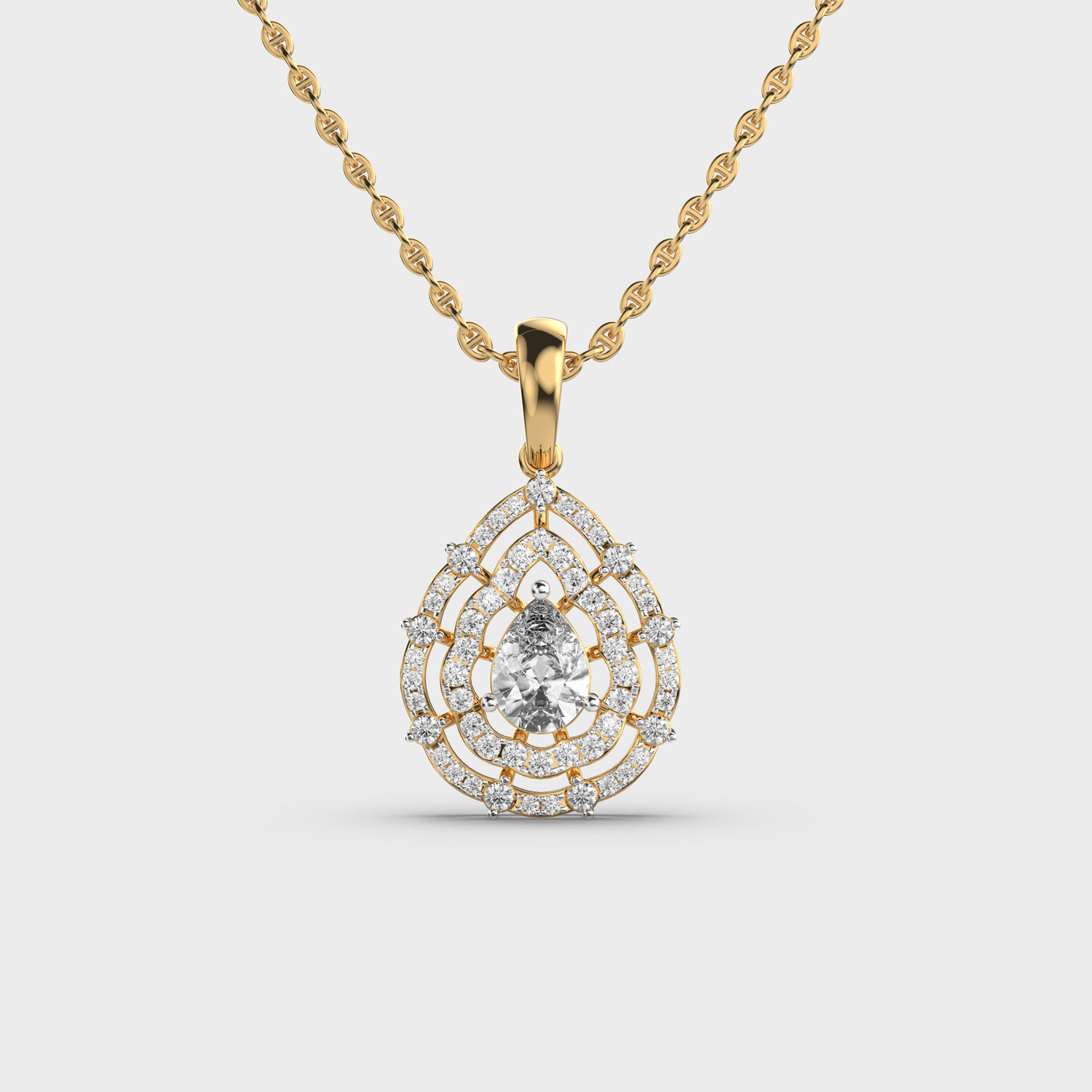 Solaria Round and Pear Encrusted Diamond Pendant (Without Chain)