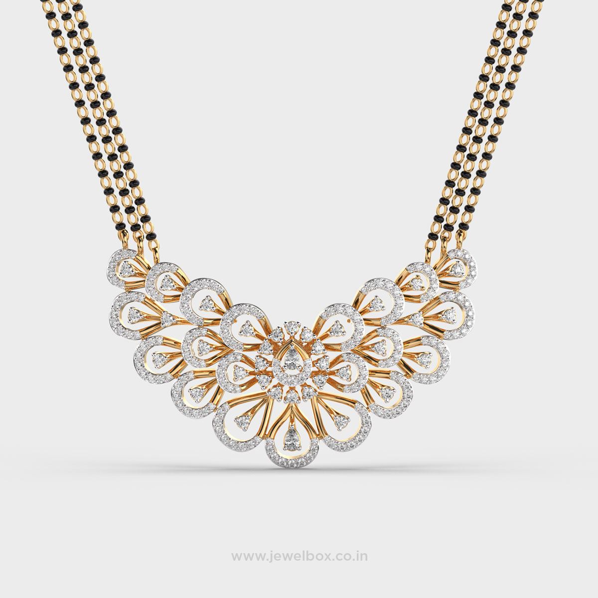 Triple Chain Floral Diamond Mangalsutra (With Chain)
