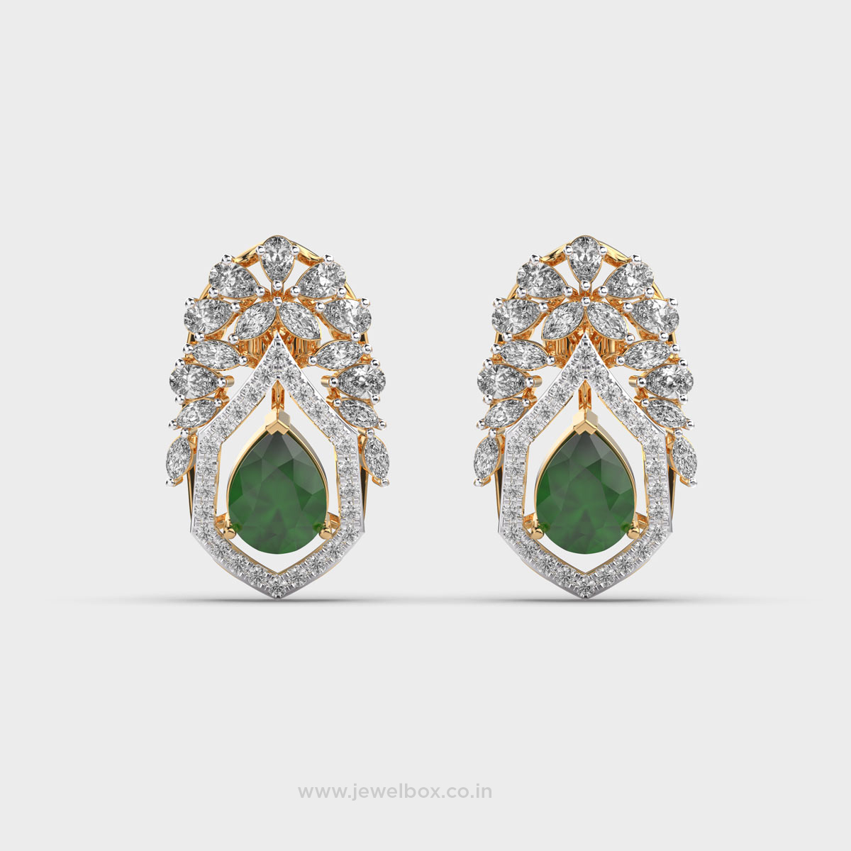Rajkumari Green Stone Diamond Earrings