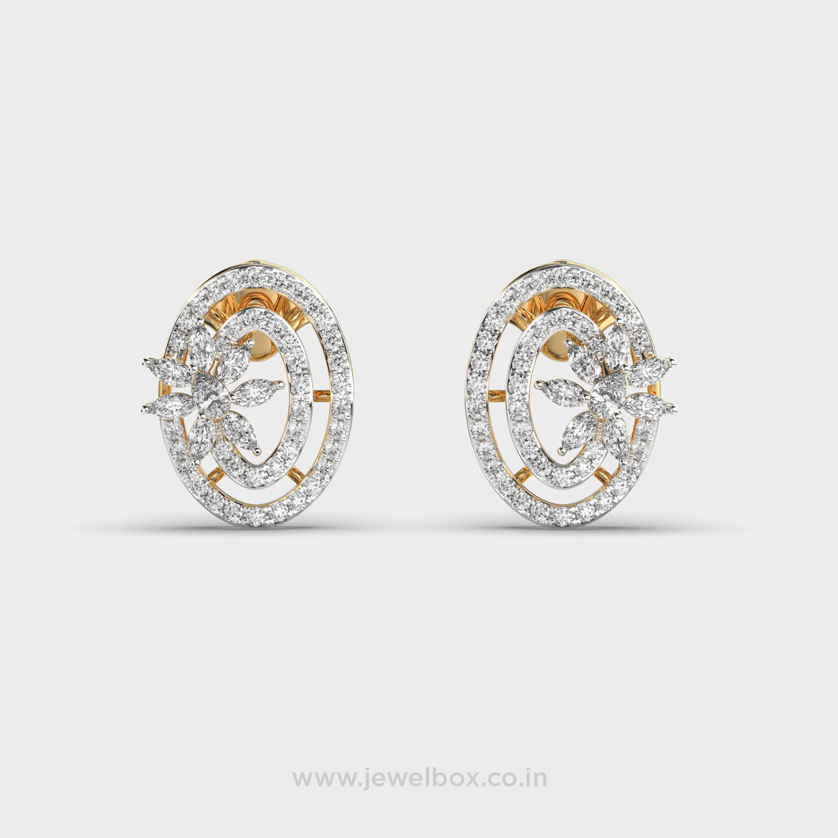 Floral Oval Diamond Stud Earrings