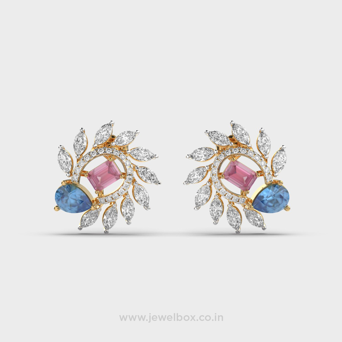 EvaNora Pink and Blue Stone Diamond Studs