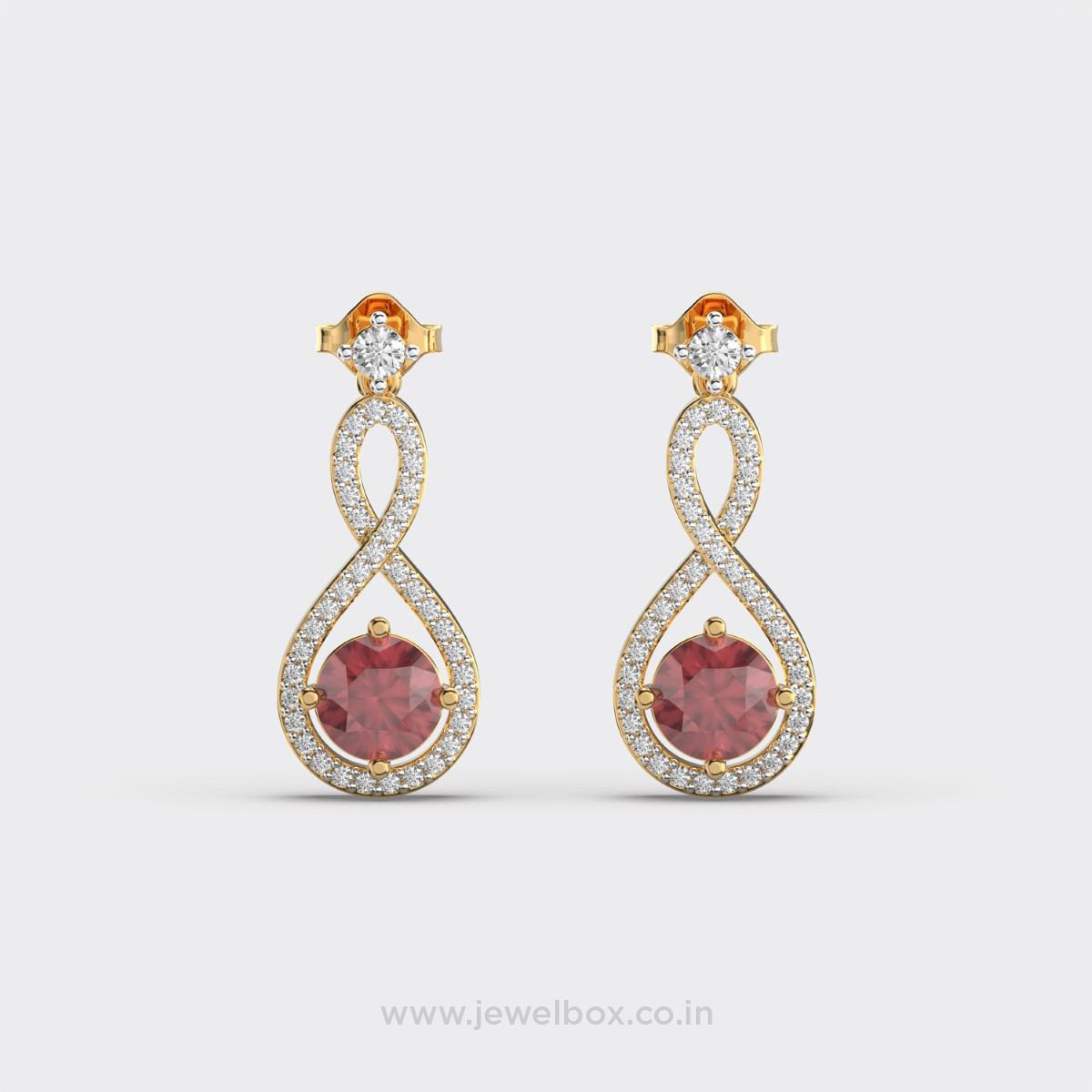 Swirling Red Stone Diamond Earrings