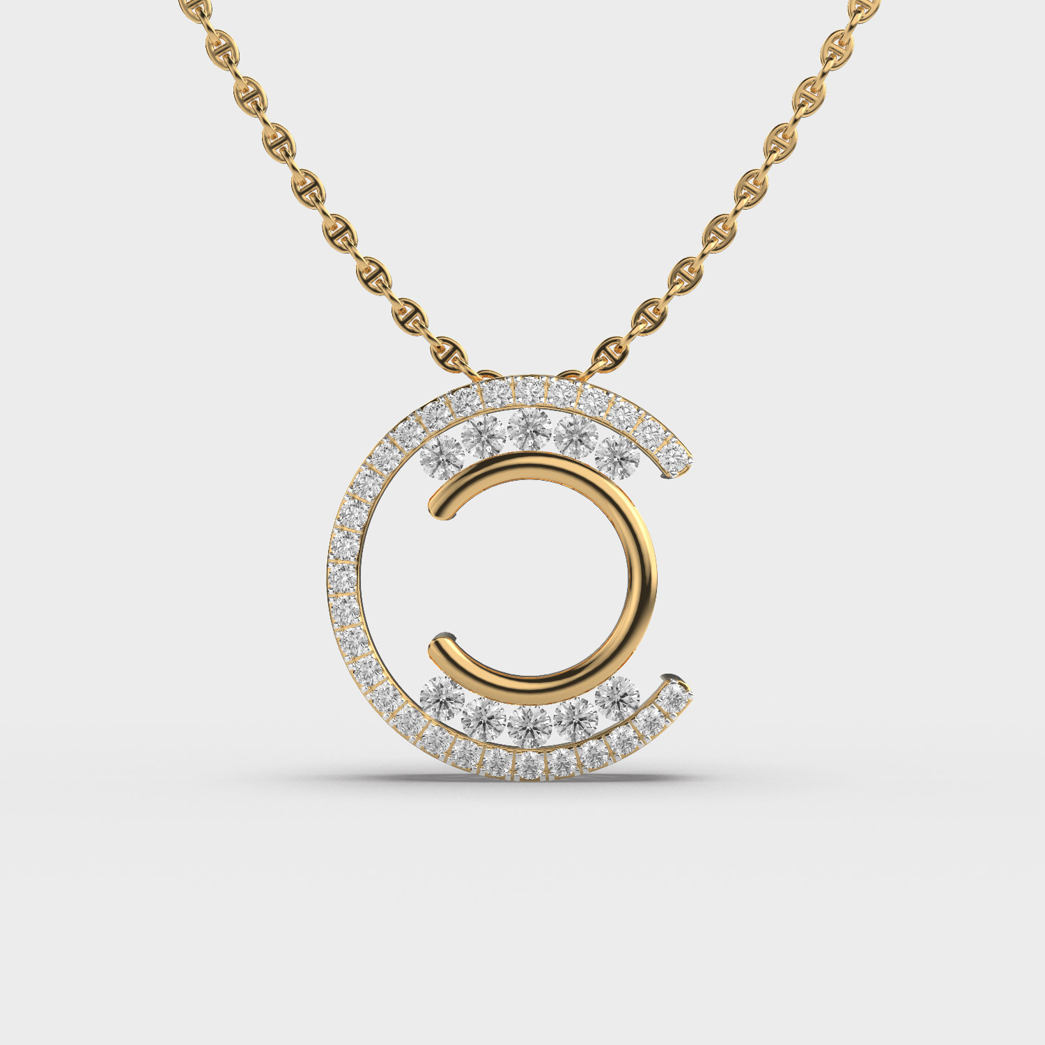 Semi-Circle C Diamond Pendant (Without Chain)