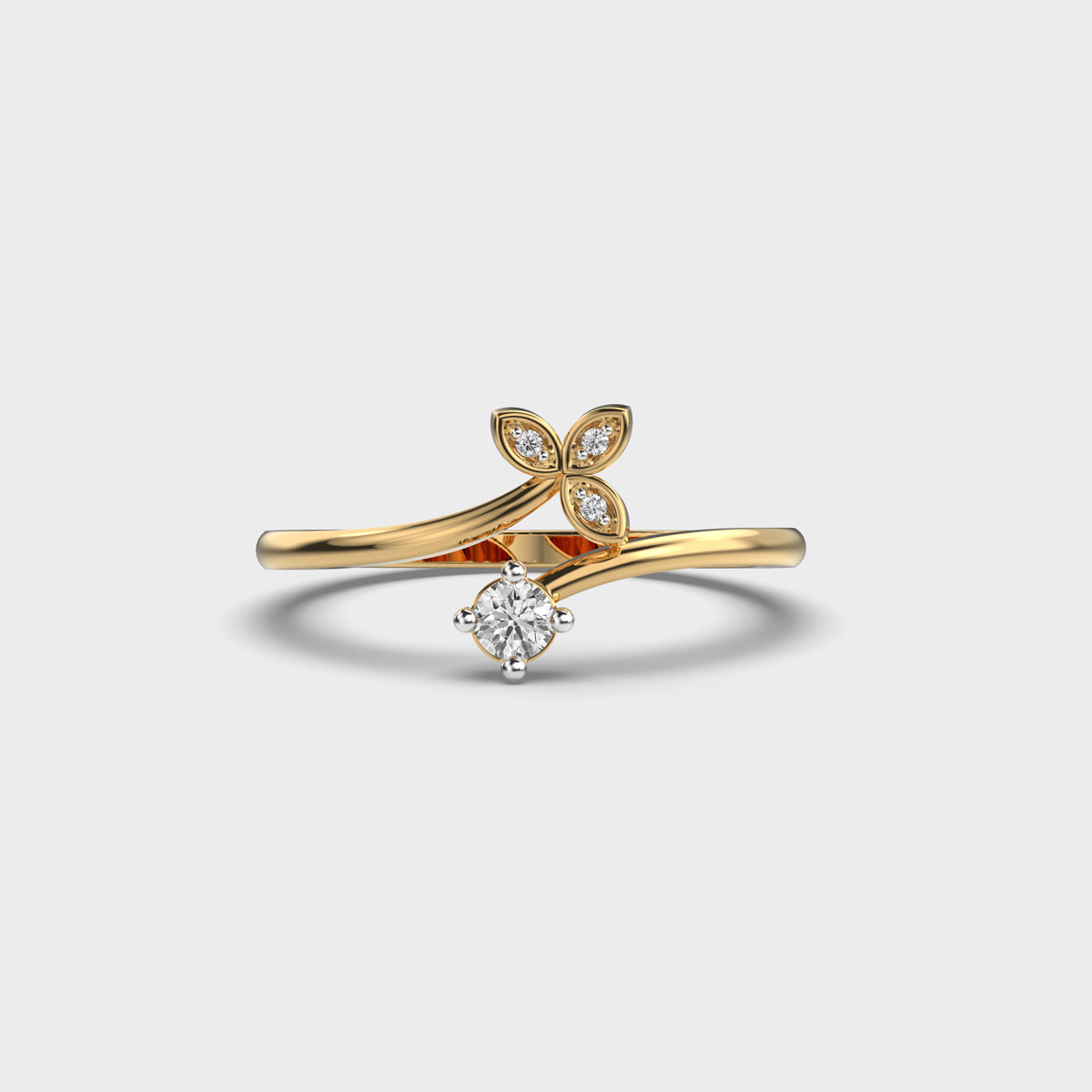 Diamond and Petal Twin Ring