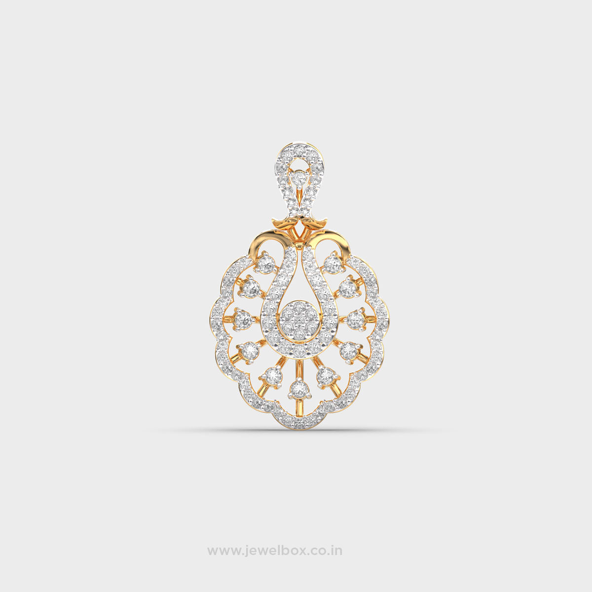 Peacock Feather Clustered Diamond Pendant (Without Chain)