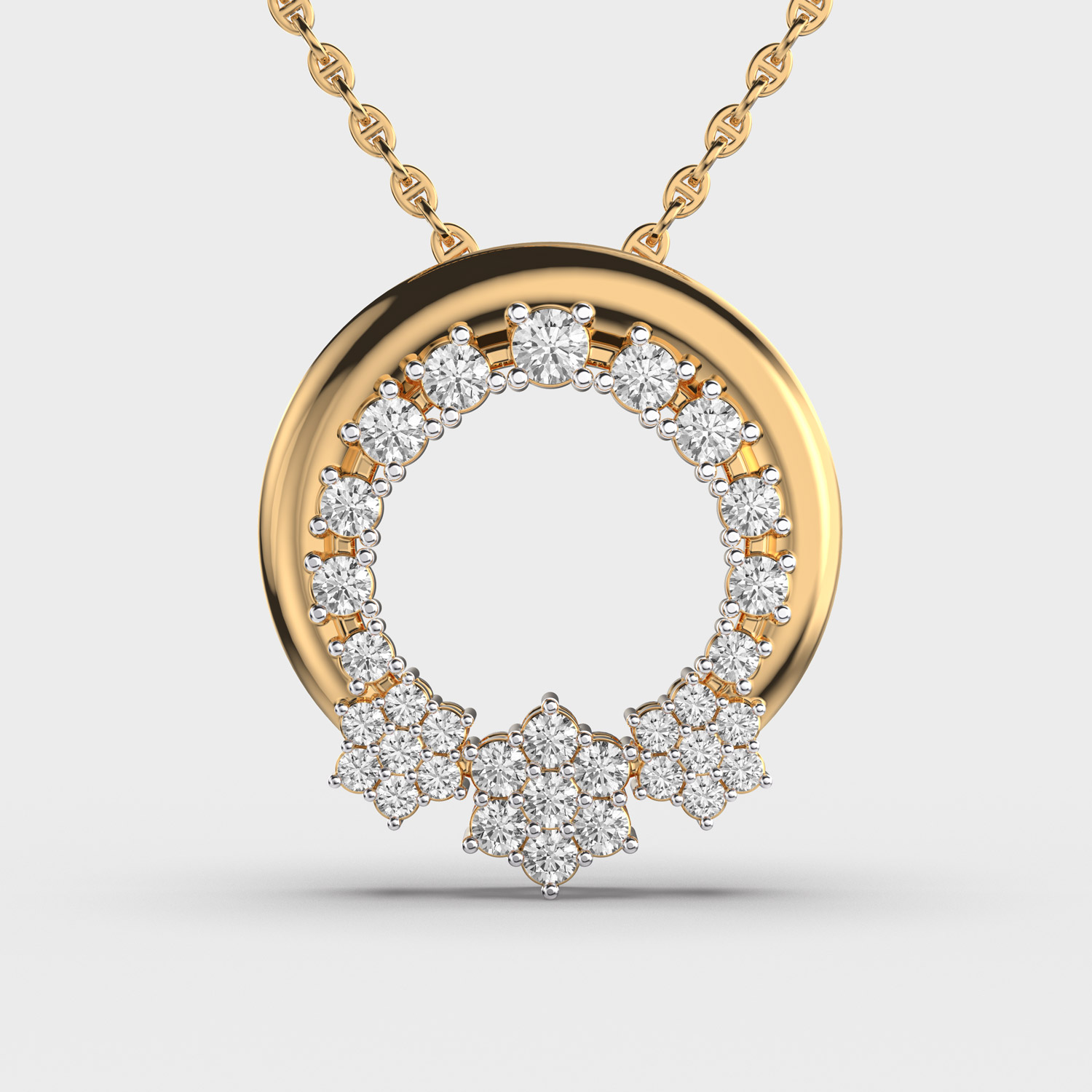 Flower Circle Round Diamond Pendant (With Chain)