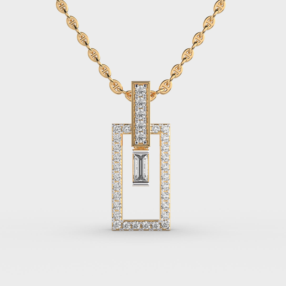 Rectangular Diamond Pendant without Chain