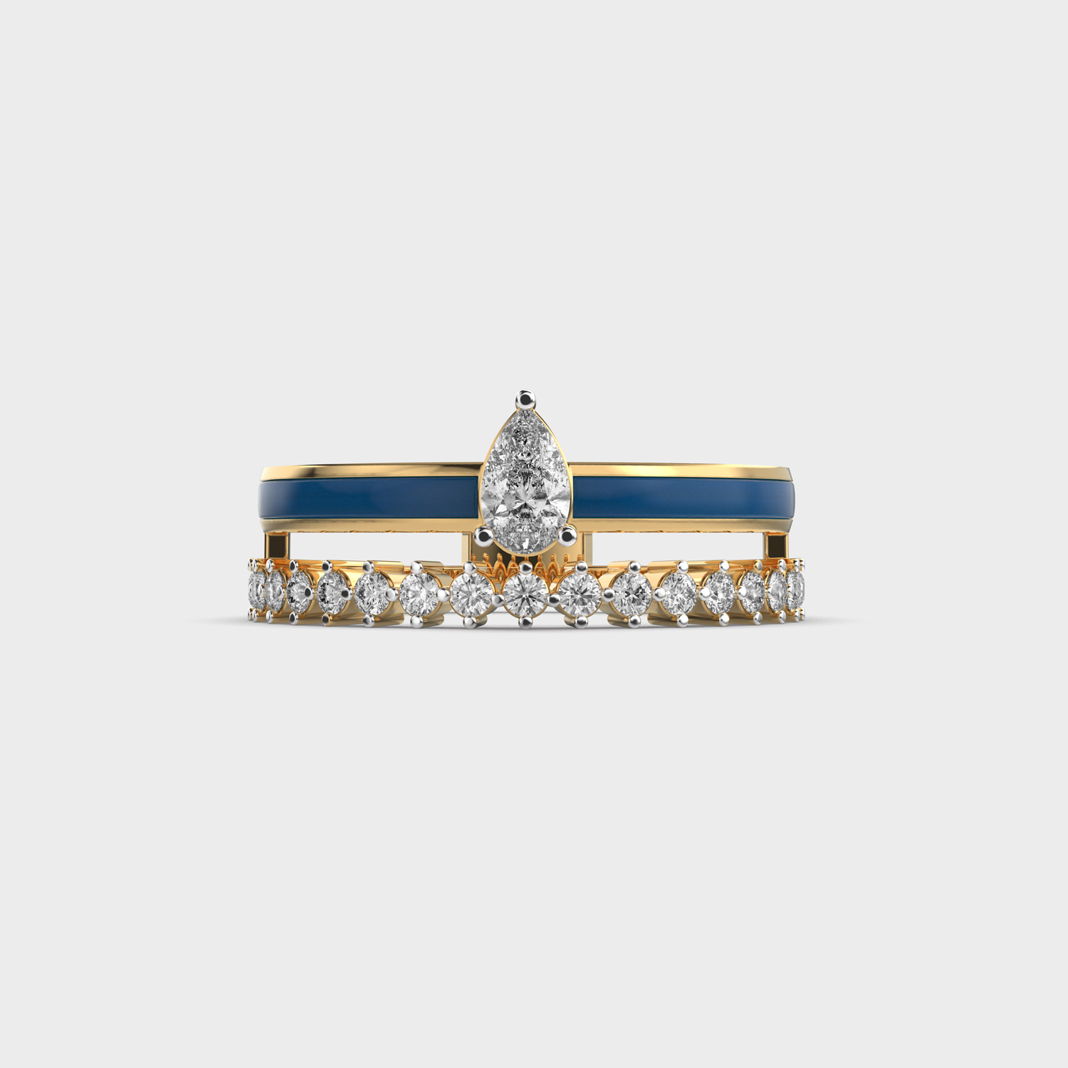 Blue Enamel Pear Diamond Band Ring