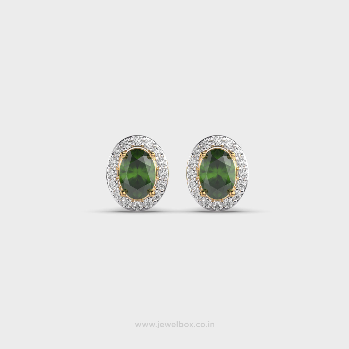 Oval Green Stone Diamond Earstuds